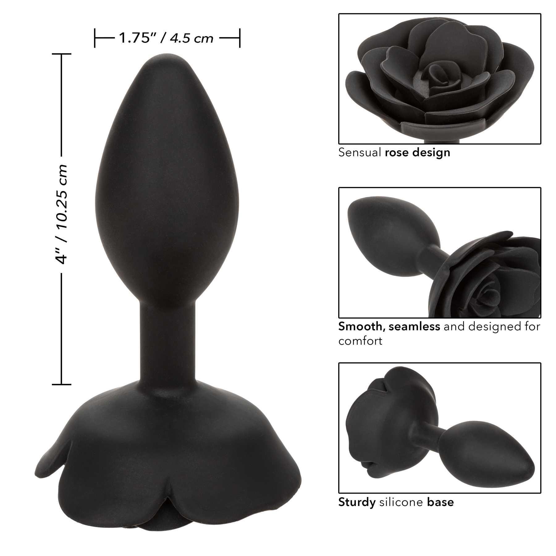 Forbidden Large Rose Anal Plug dimensions and feature call out sheet