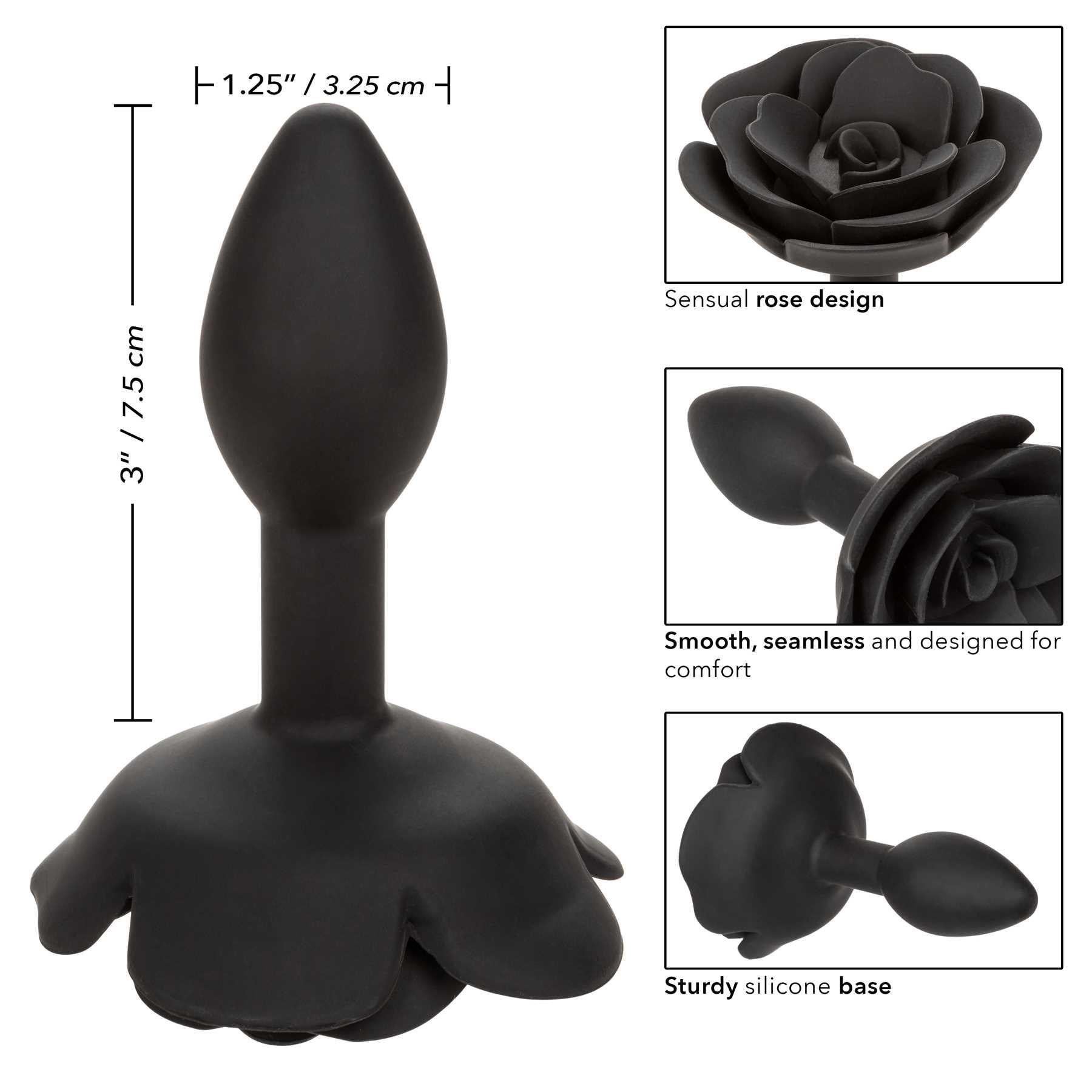 Forbidden Small Rose Anal Plug dimensions and feature call out sheet