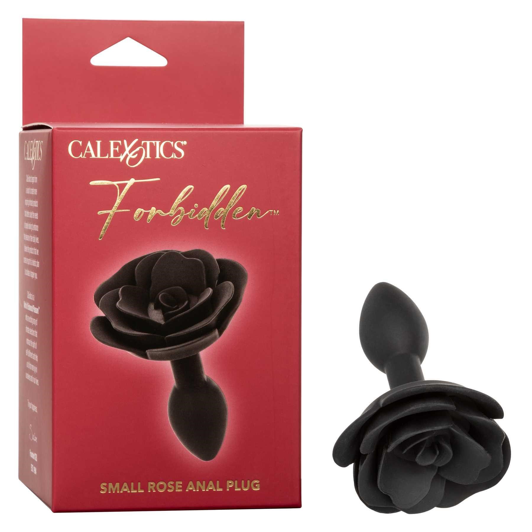 Forbidden Small Rose Anal Plug front of box with rose downward facing