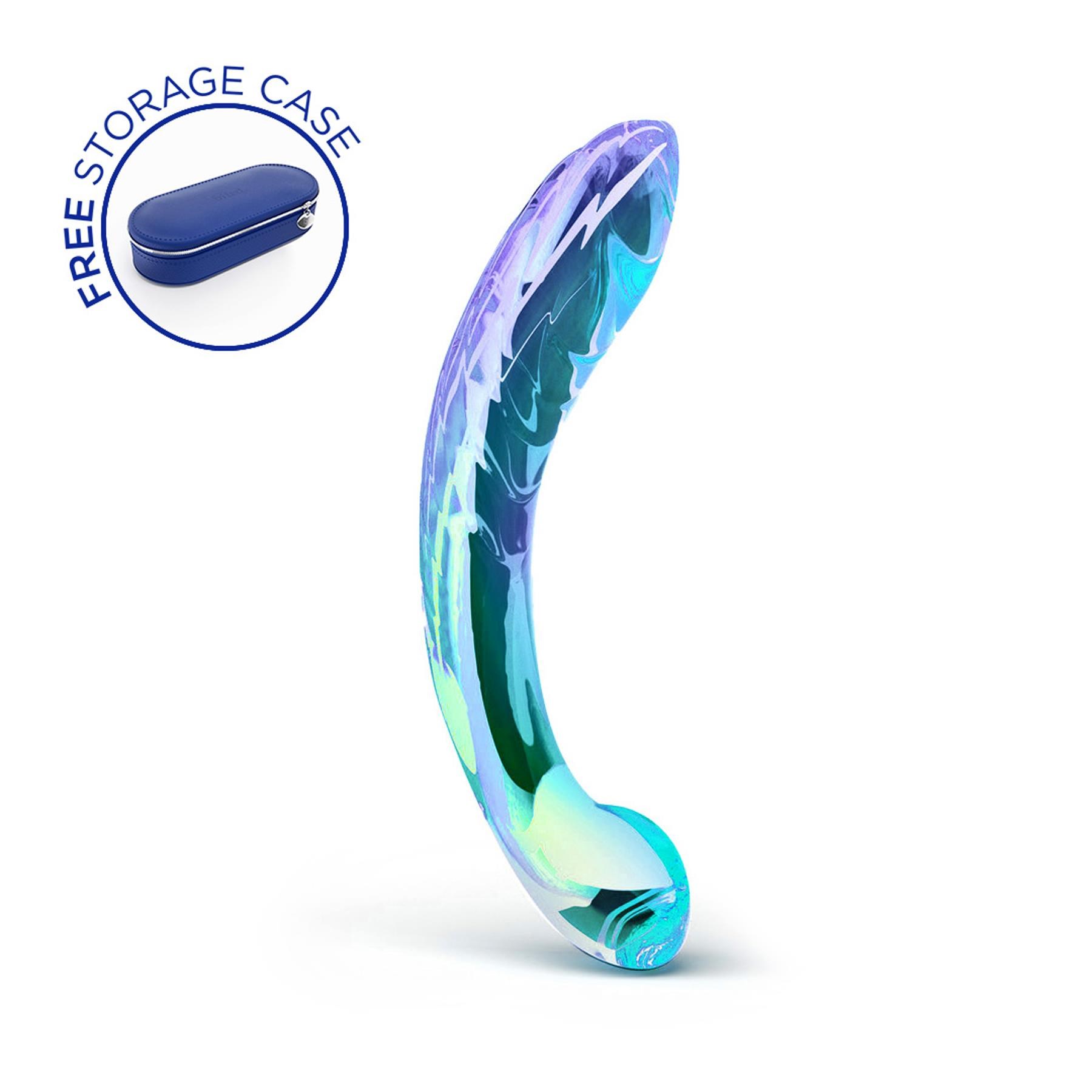 Biird Kalii Glass G-Spot Dildo - Product Shot with Storage Case