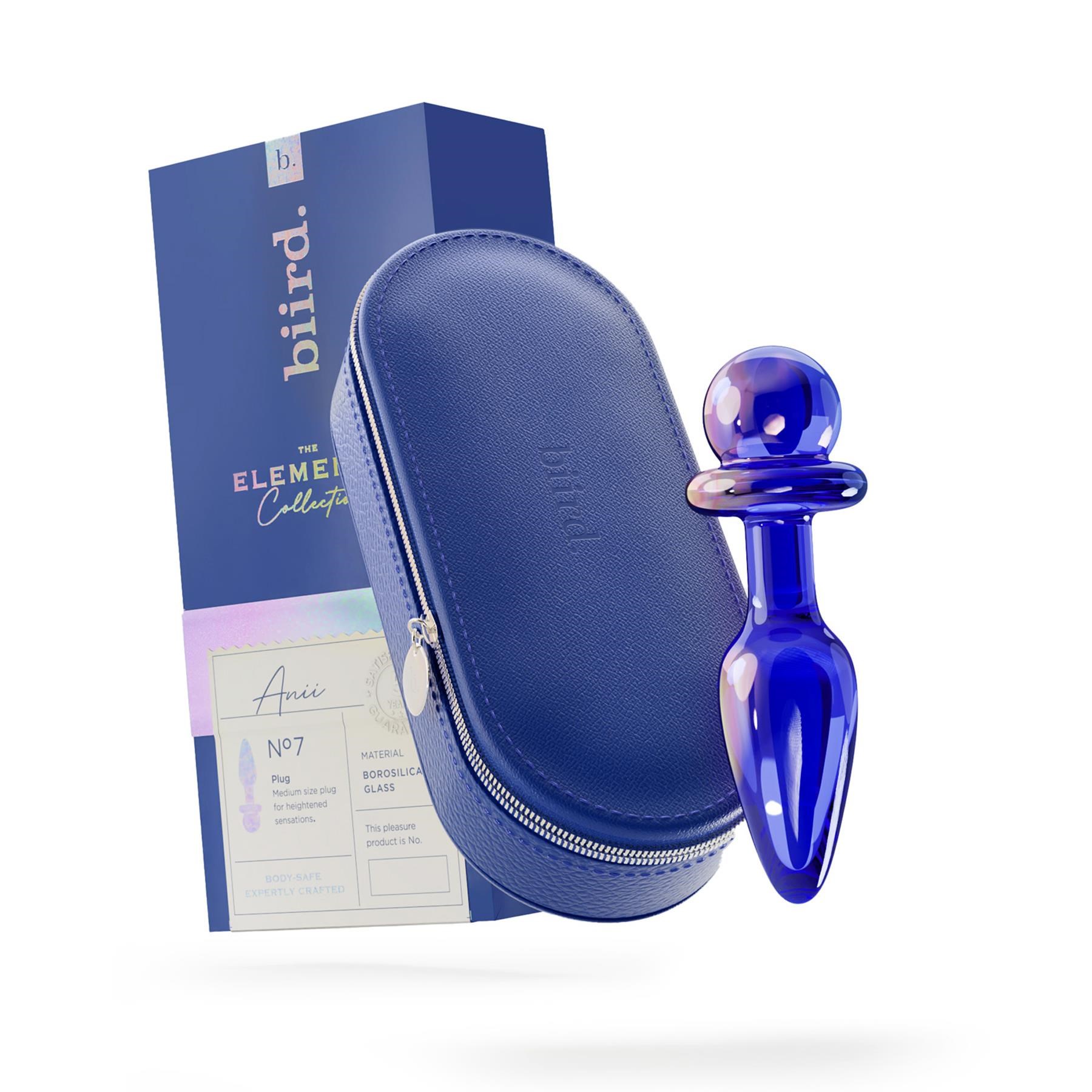 Biird Anii Glass Anal Plug - Product and Packaging