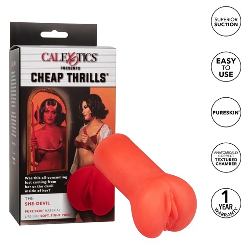 Cheap Thrills The She-Devil Stroker front of box with stroker beside and features call out