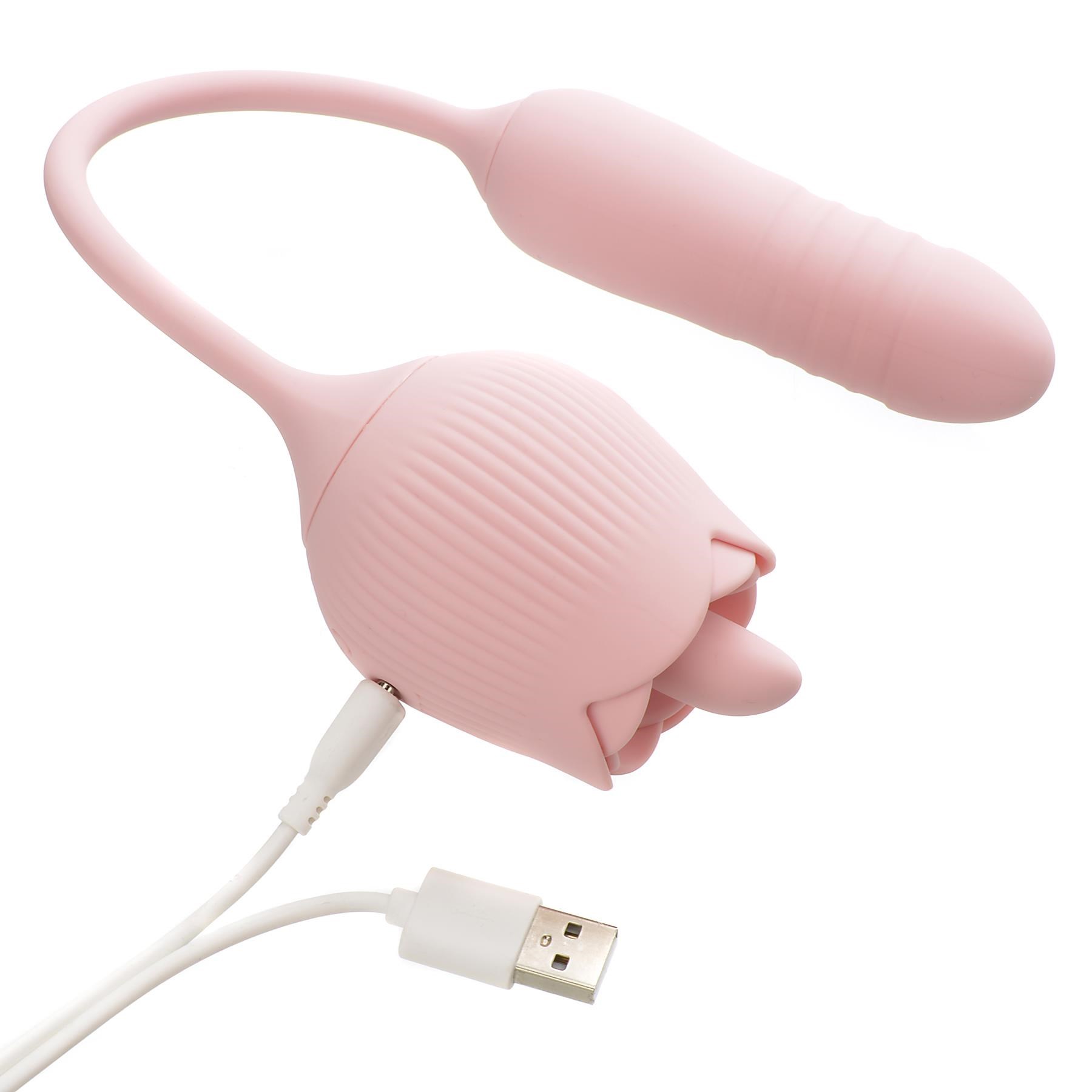 Thrust And Tickle Rose Rechargeable Vibrator - Showing Where Charging Cable is Placed