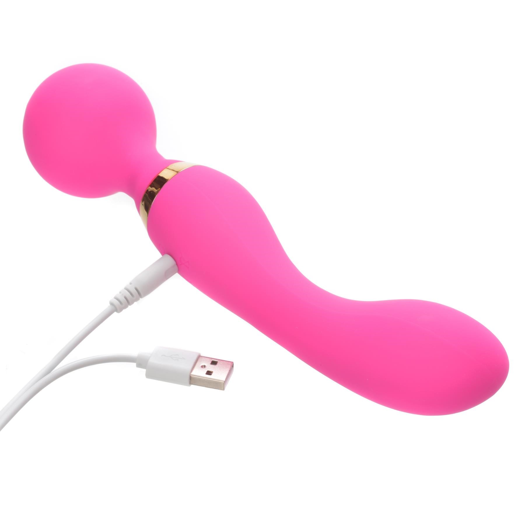 Dual Pleasures Rechargeable Wand Massager- Showing Where Charging Cable is Placed