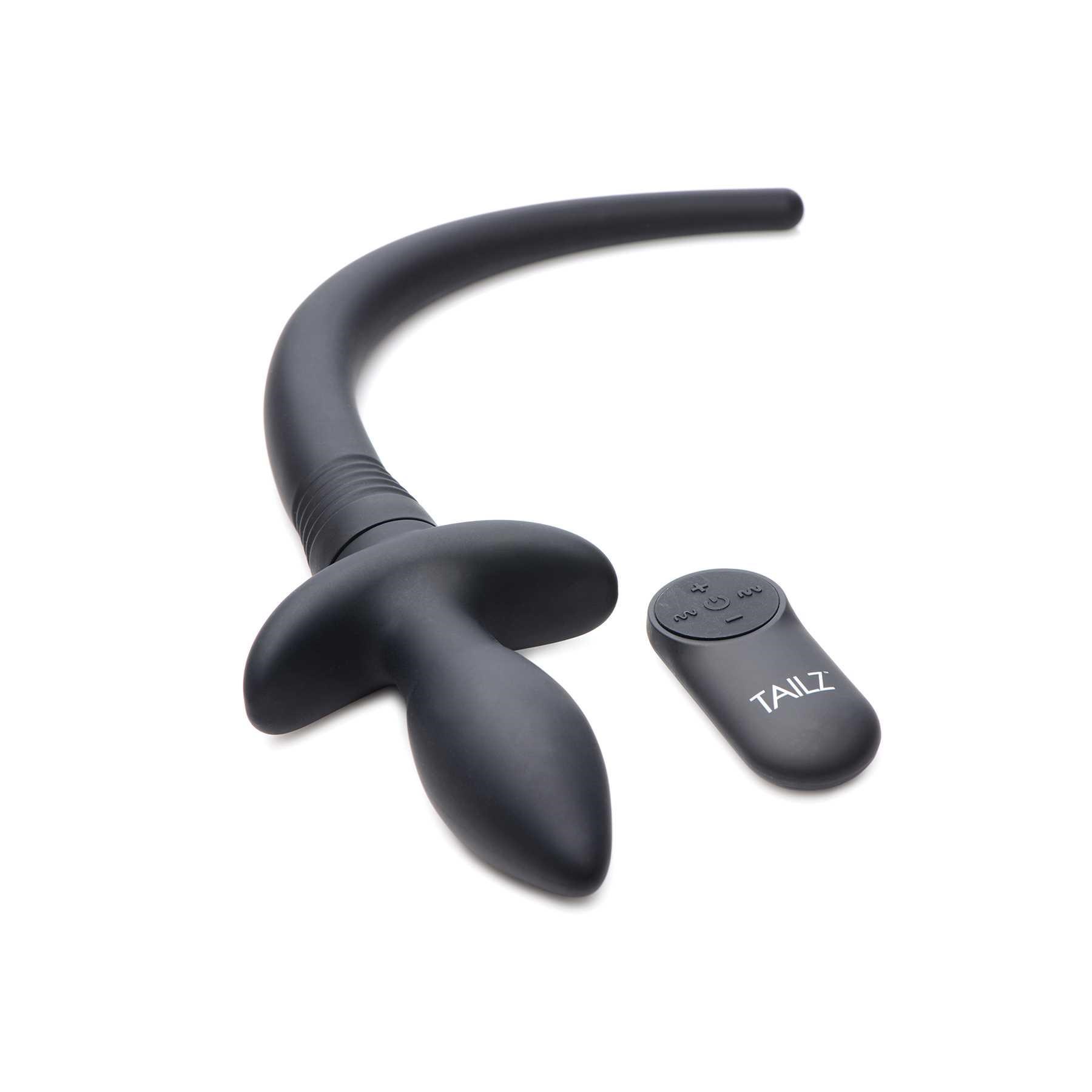 Wagging & Vibrating Puppy Tail Anal Plug showing plug and remote control