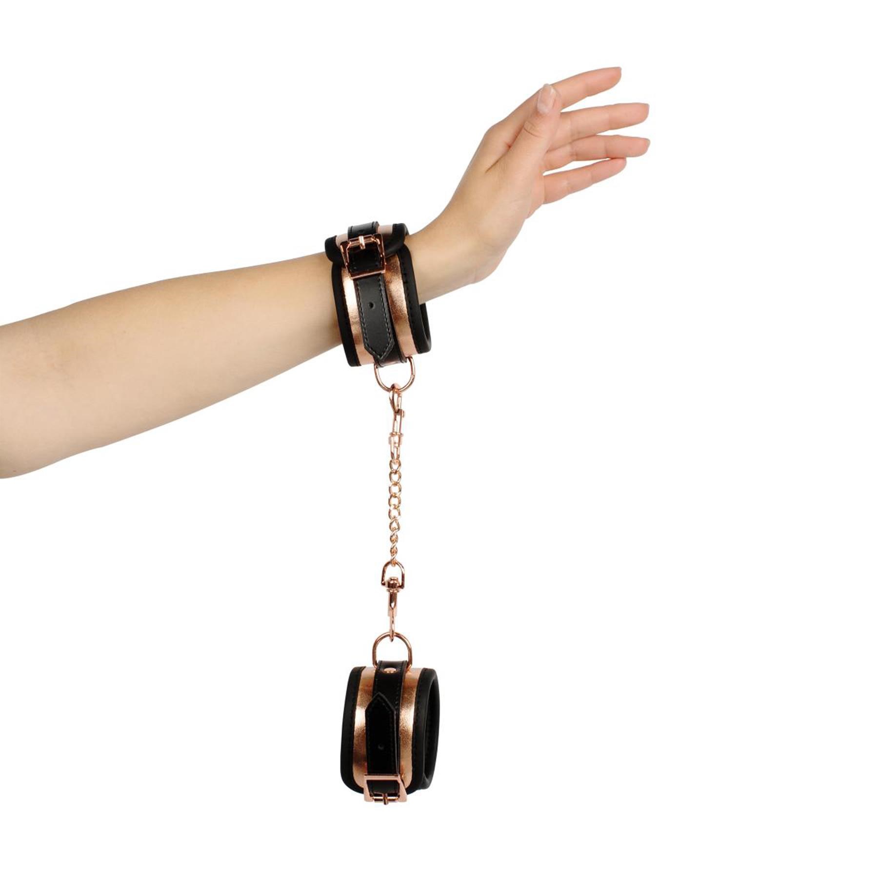 Rosy Gold Nouveau Kinky Bondage Set - Wrist Cuffs on Model