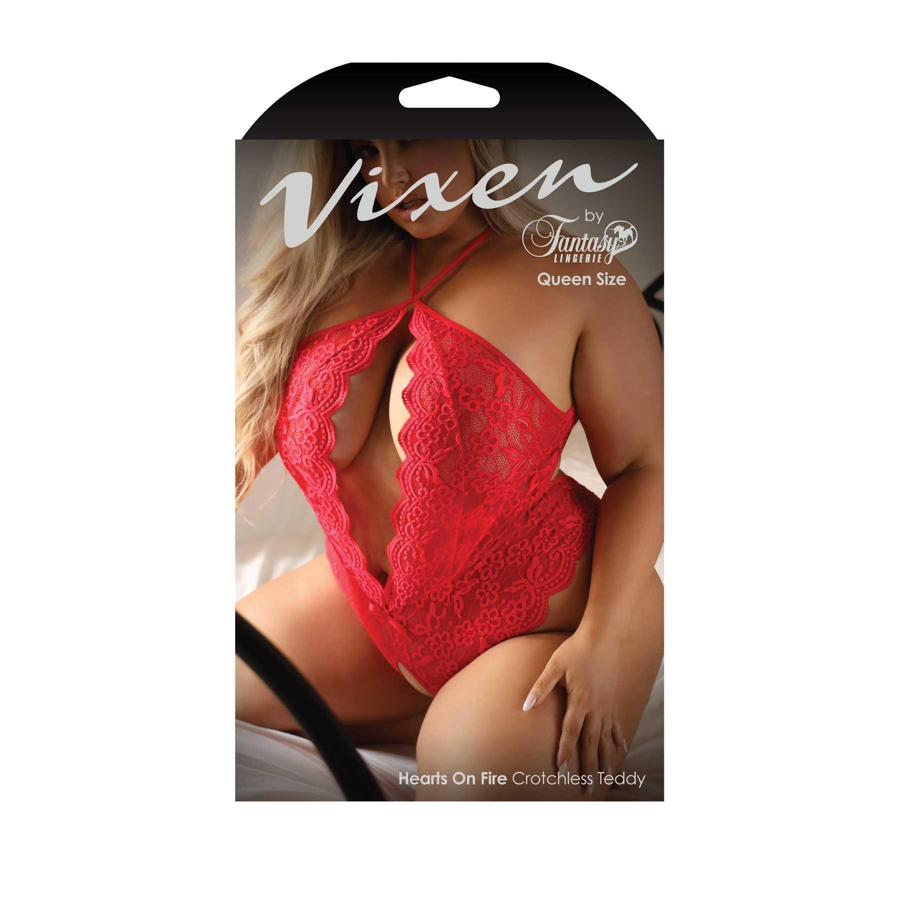 Hearts On Fire Crotchless Teddy front of box queen