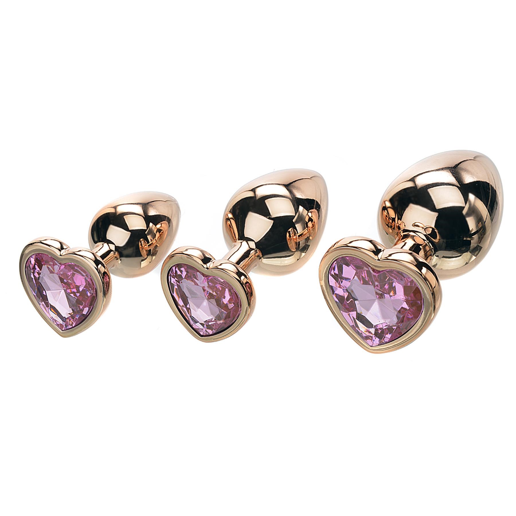 Rear Assets Rose Gold Pink Heart Anal Training Set - All Sizes - Showing Hearts