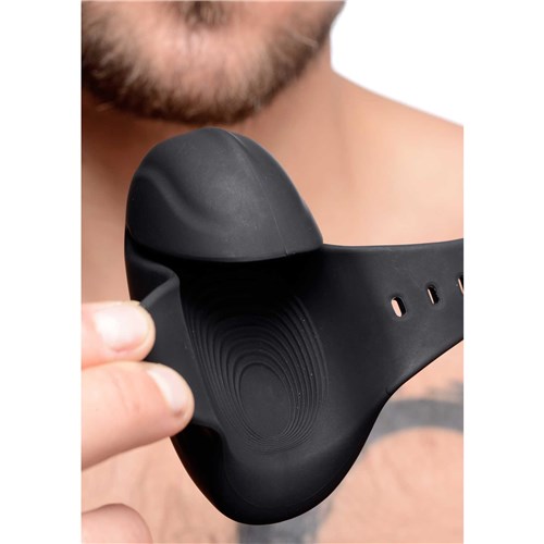 Vibrating Silicone Penis Stimulator model holding