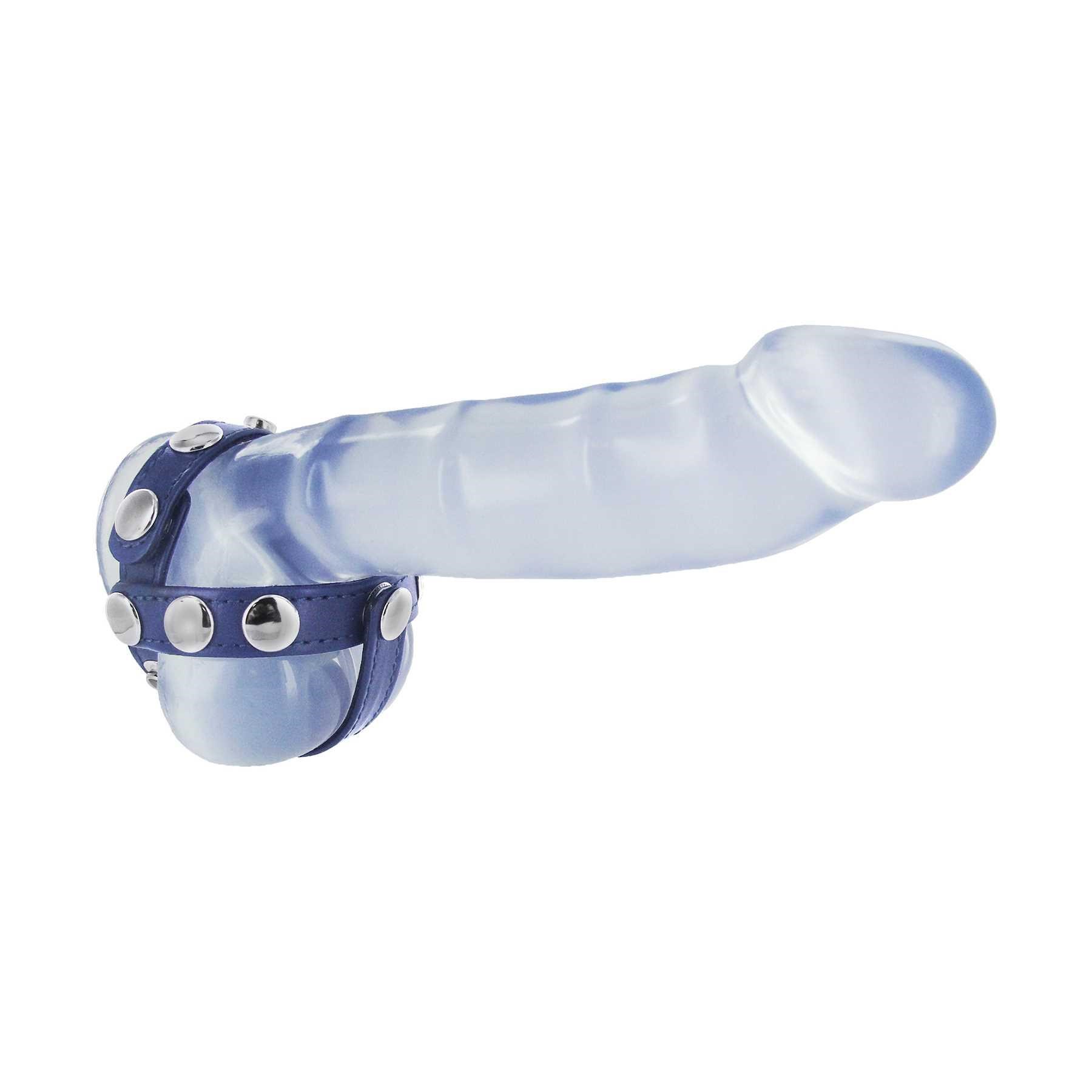 Cock and Ball Harness shown on dildo side view