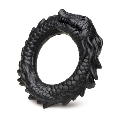 Creature Cocks Black Caiman Silicone Cock Ring upright angled view