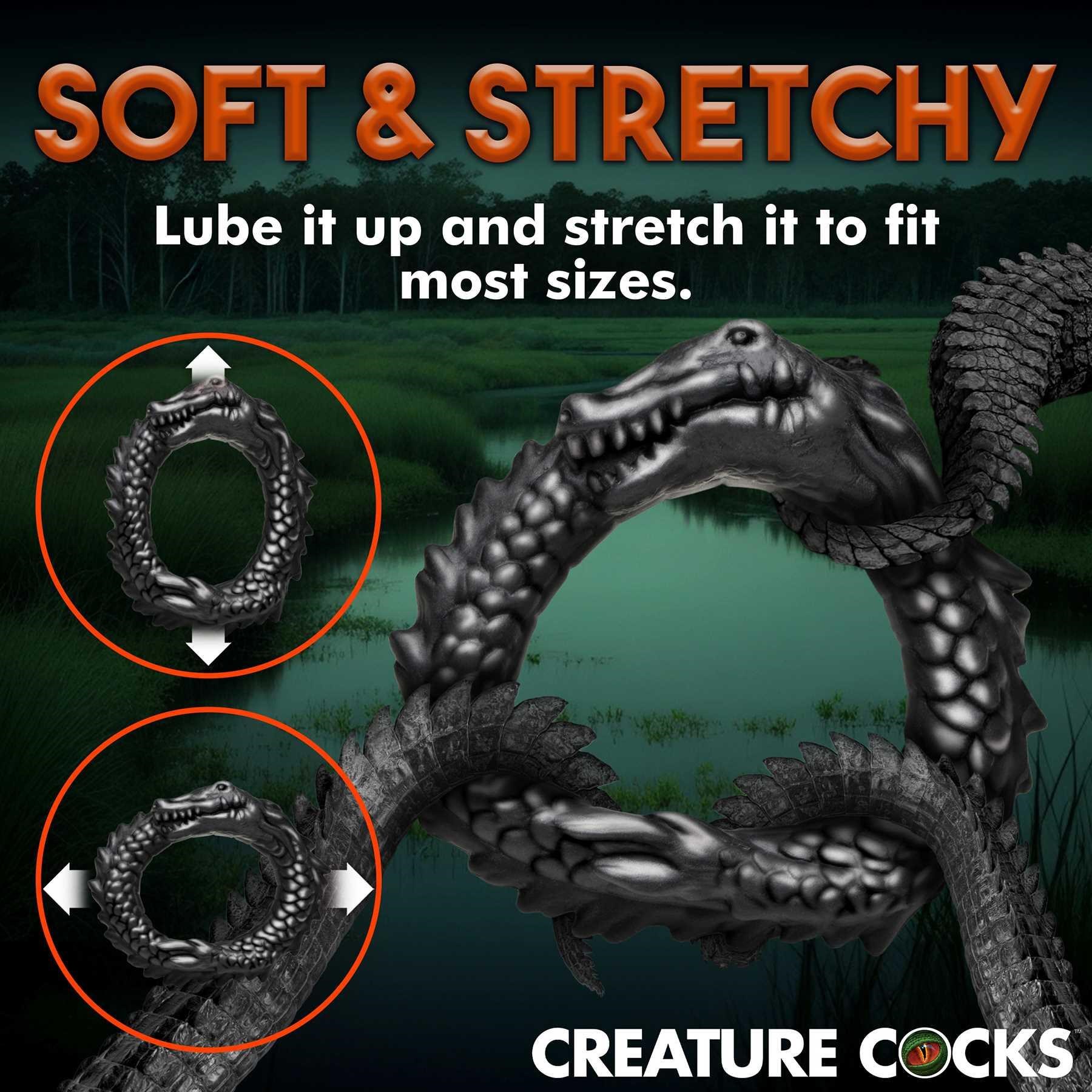 Creature Cocks Black Caiman Silicone Cock Ring call out features sheet #1