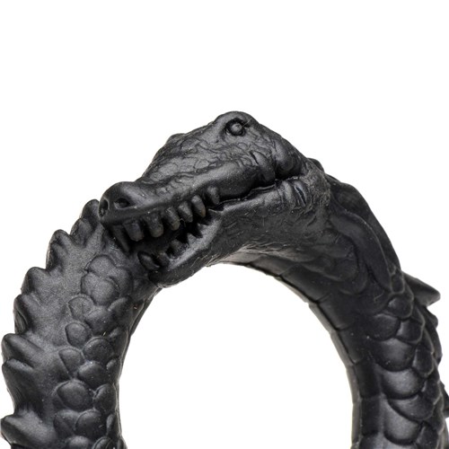 Creature Cocks Black Caiman Silicone Cock Ring close up of caiman face on ring