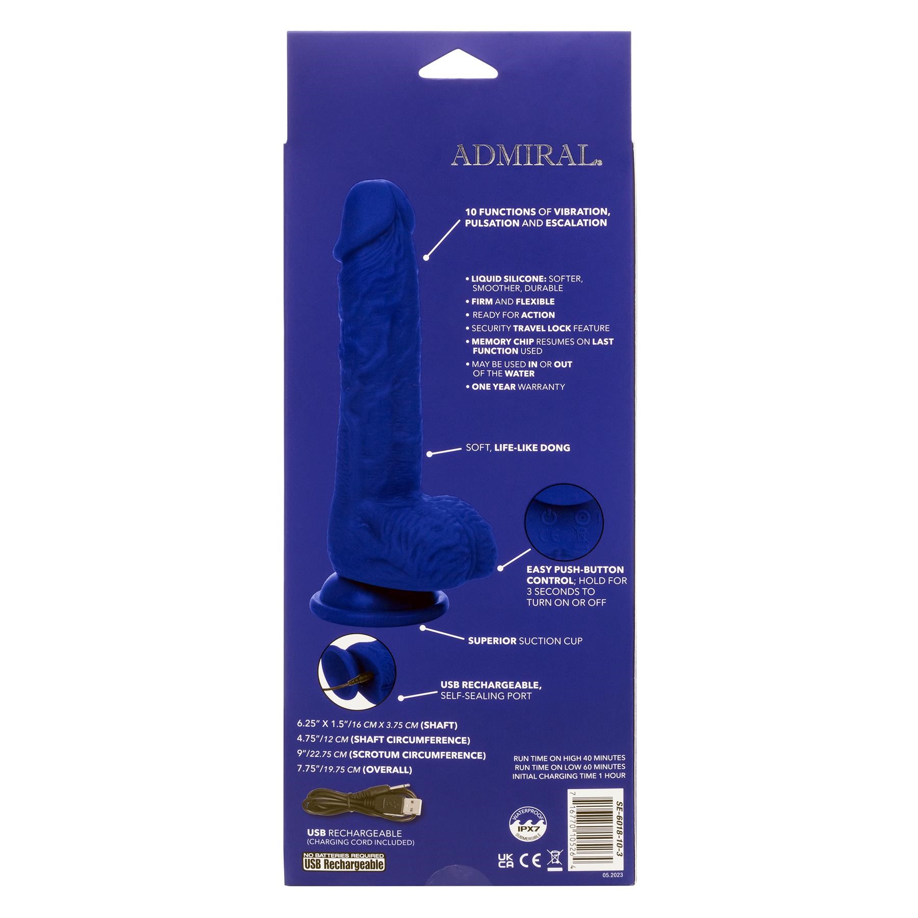 Admiral 7 Inch Vibrating Sailor Dildo - Packaging - Back