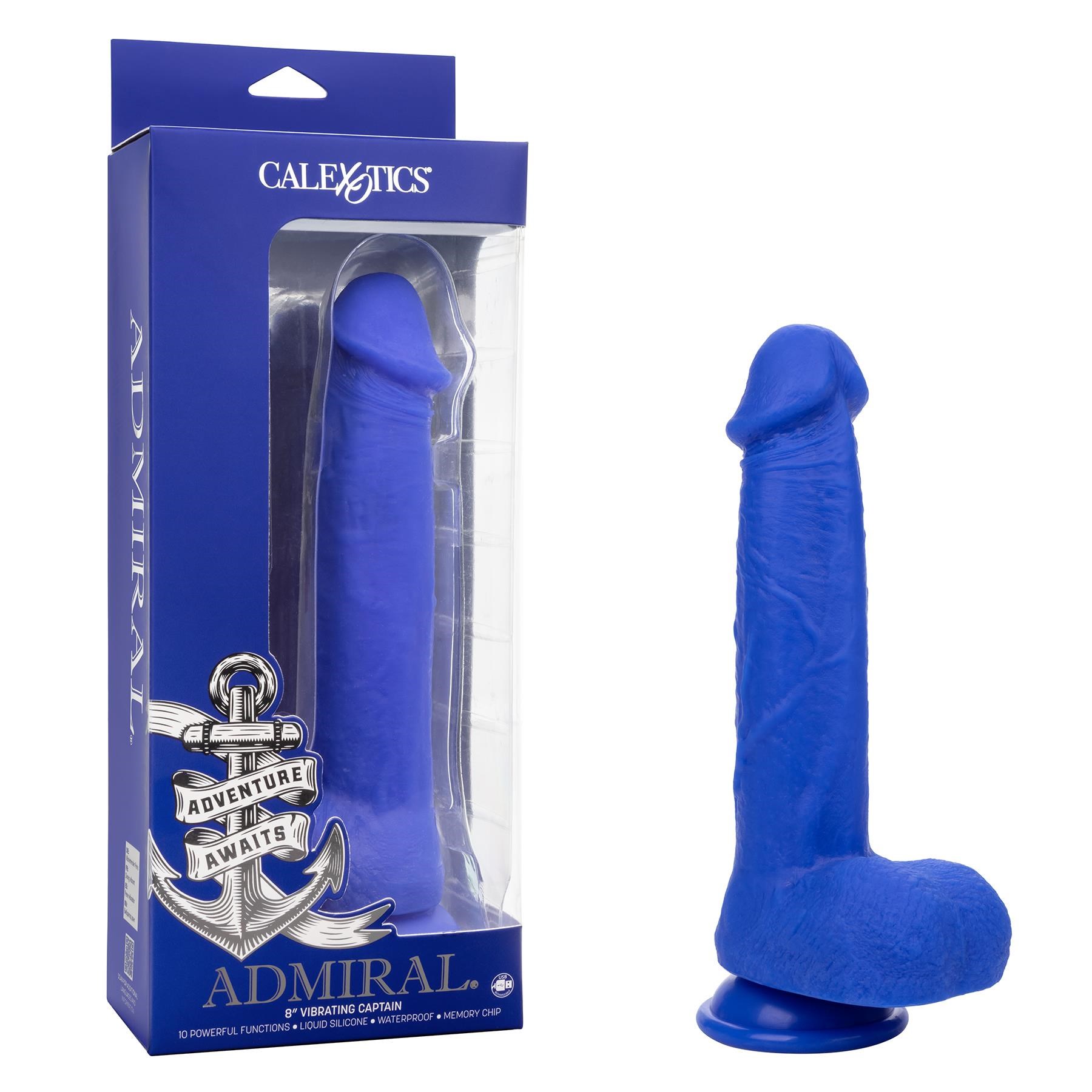 Admiral 8 Inch Vibrating Captain Dildo - Product and Packaging