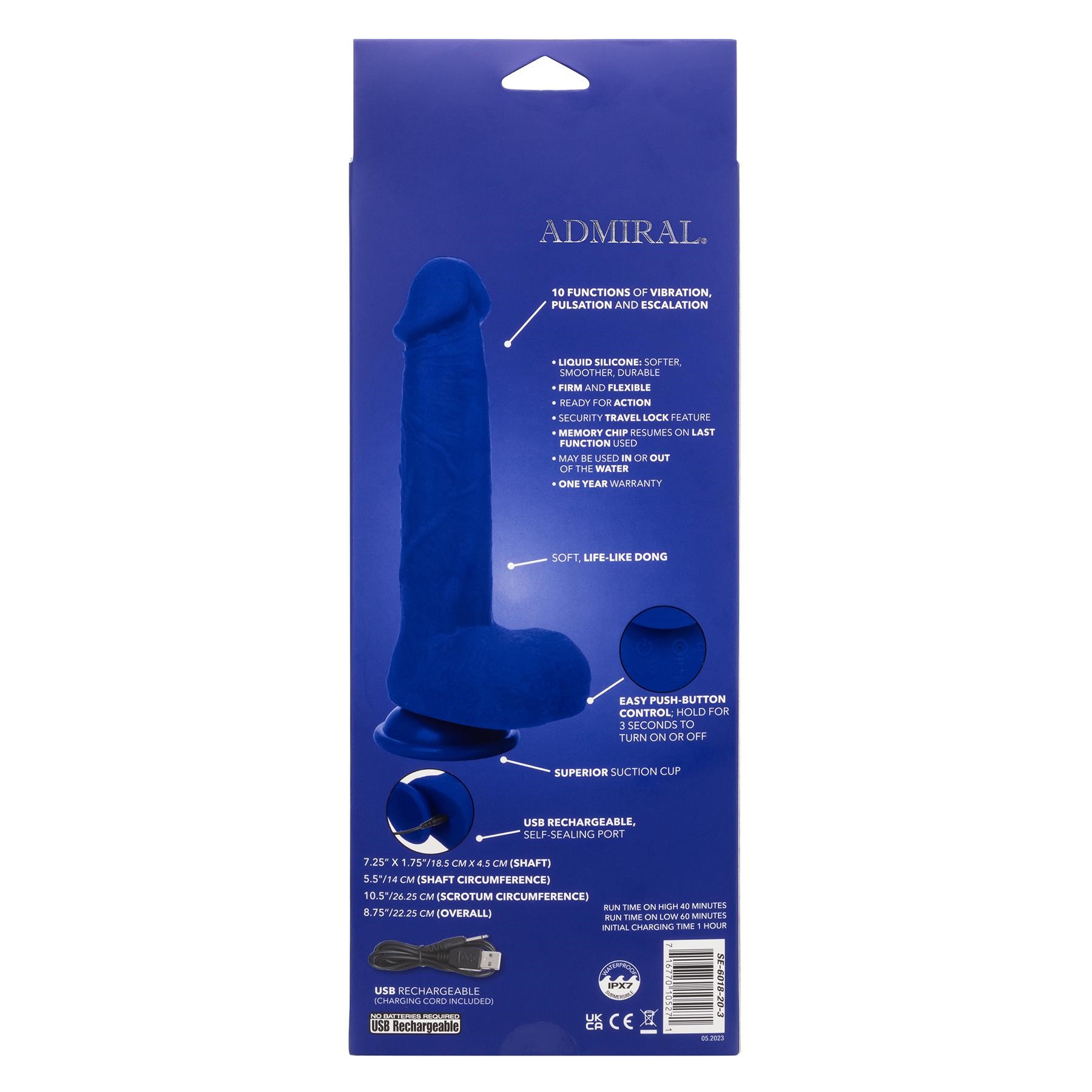 Admiral 8 Inch Vibrating Captain Dildo - Packaging - Back