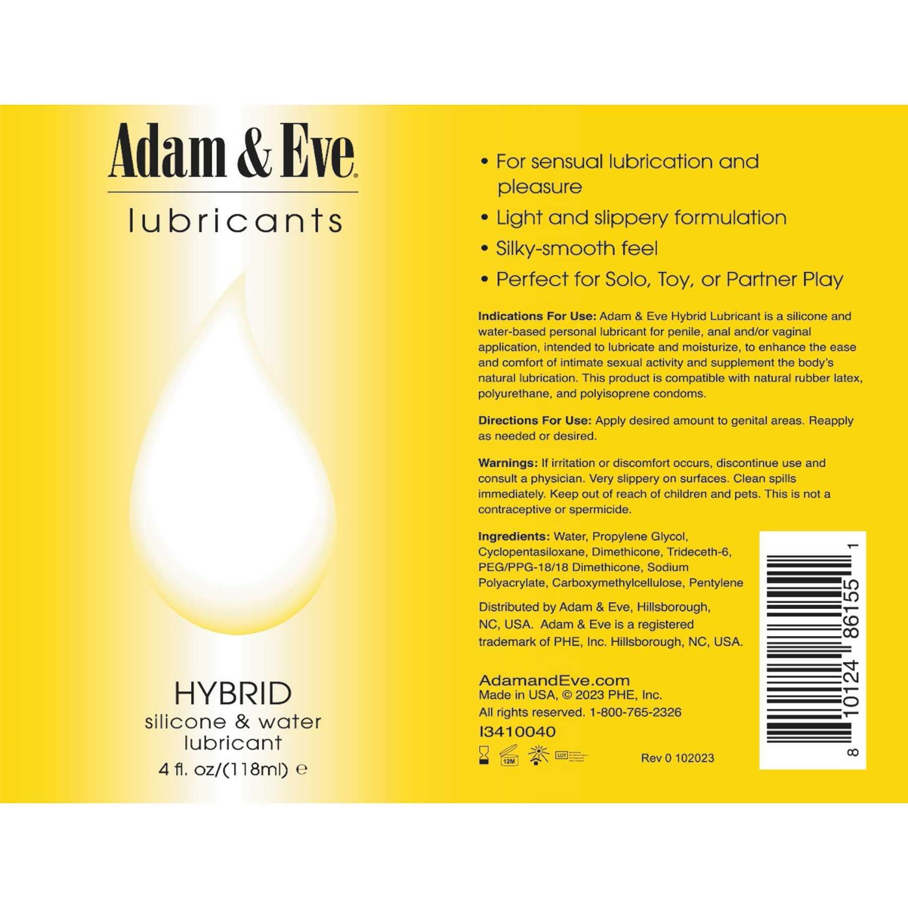 ADAM & EVE HYBRID LUBRICANT Label