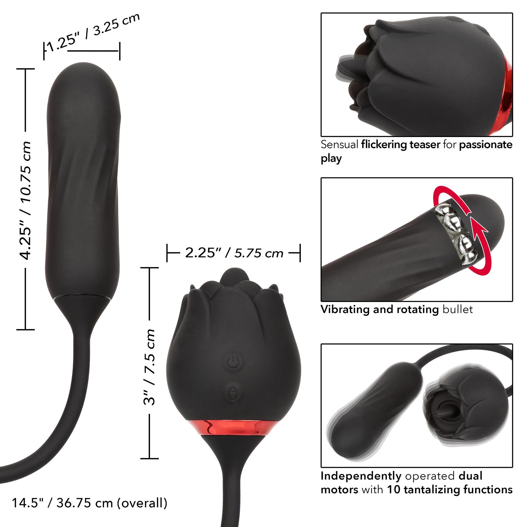 French Kiss Elite Lover Clitorial and Rotating Anal Vibrator - Instructions and Dimensions