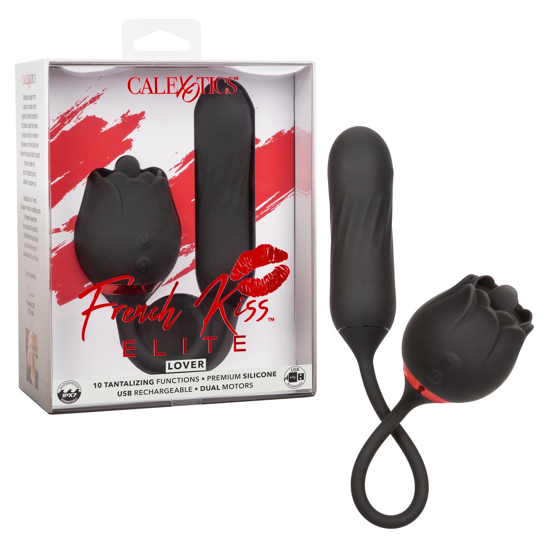 French Kiss Elite Lover Clitorial and Rotating Anal Vibrator - Product and Packaging