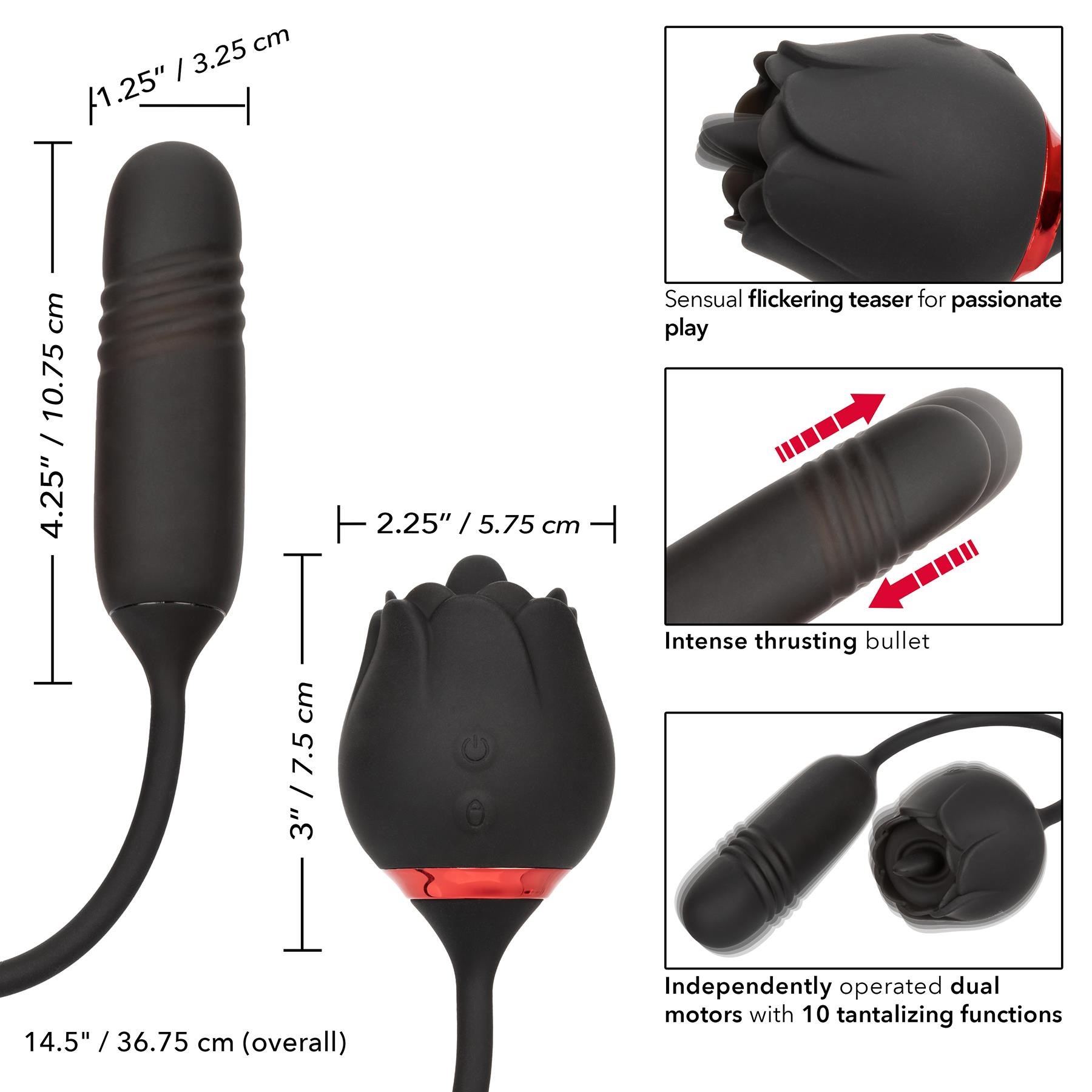 French Kiss Elite Romeo Clitoral and Thrusting Anal Vibrator - Instructions and Dimensions