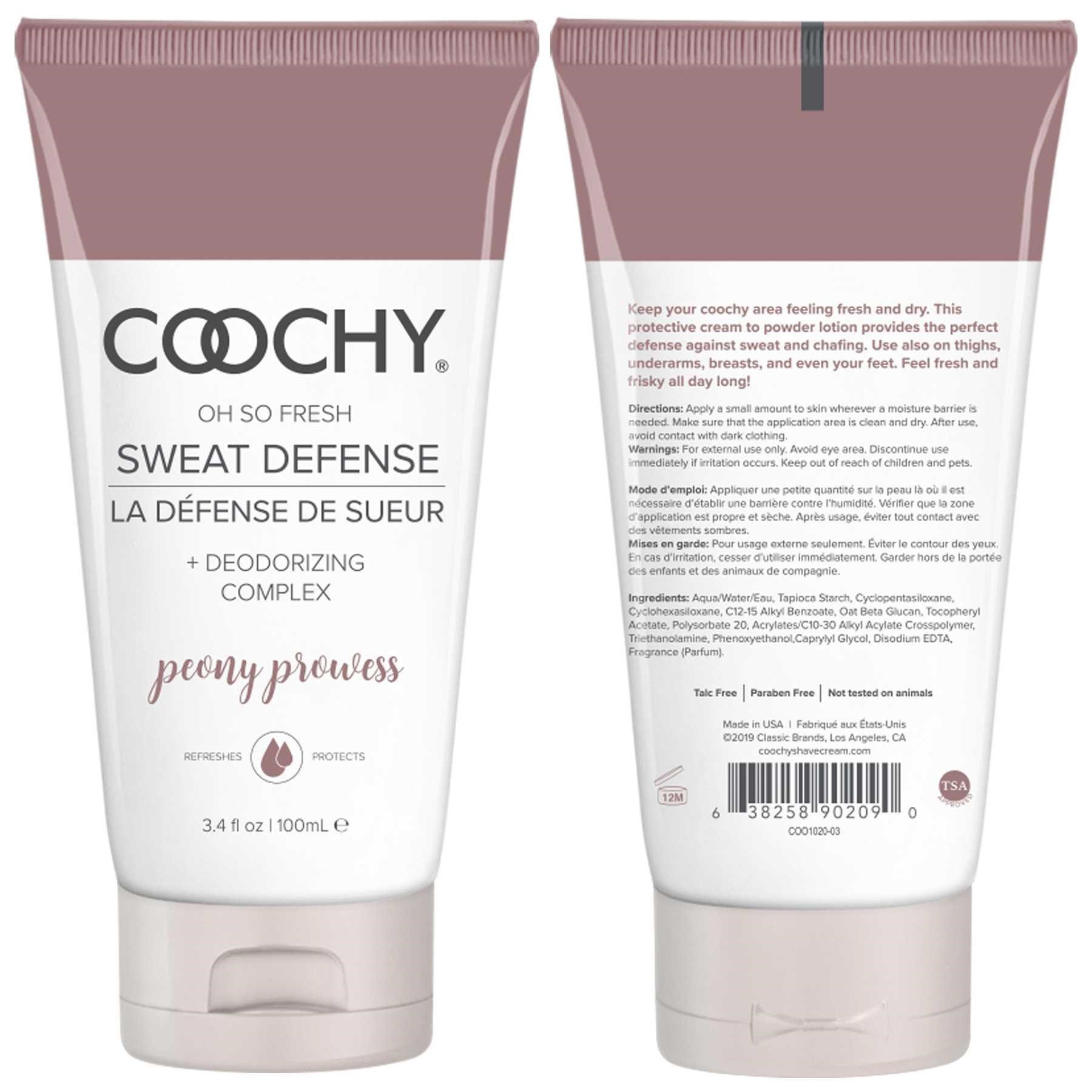 COOCHY Oh So Fresh Sweat Defense Cream front & back of tube
