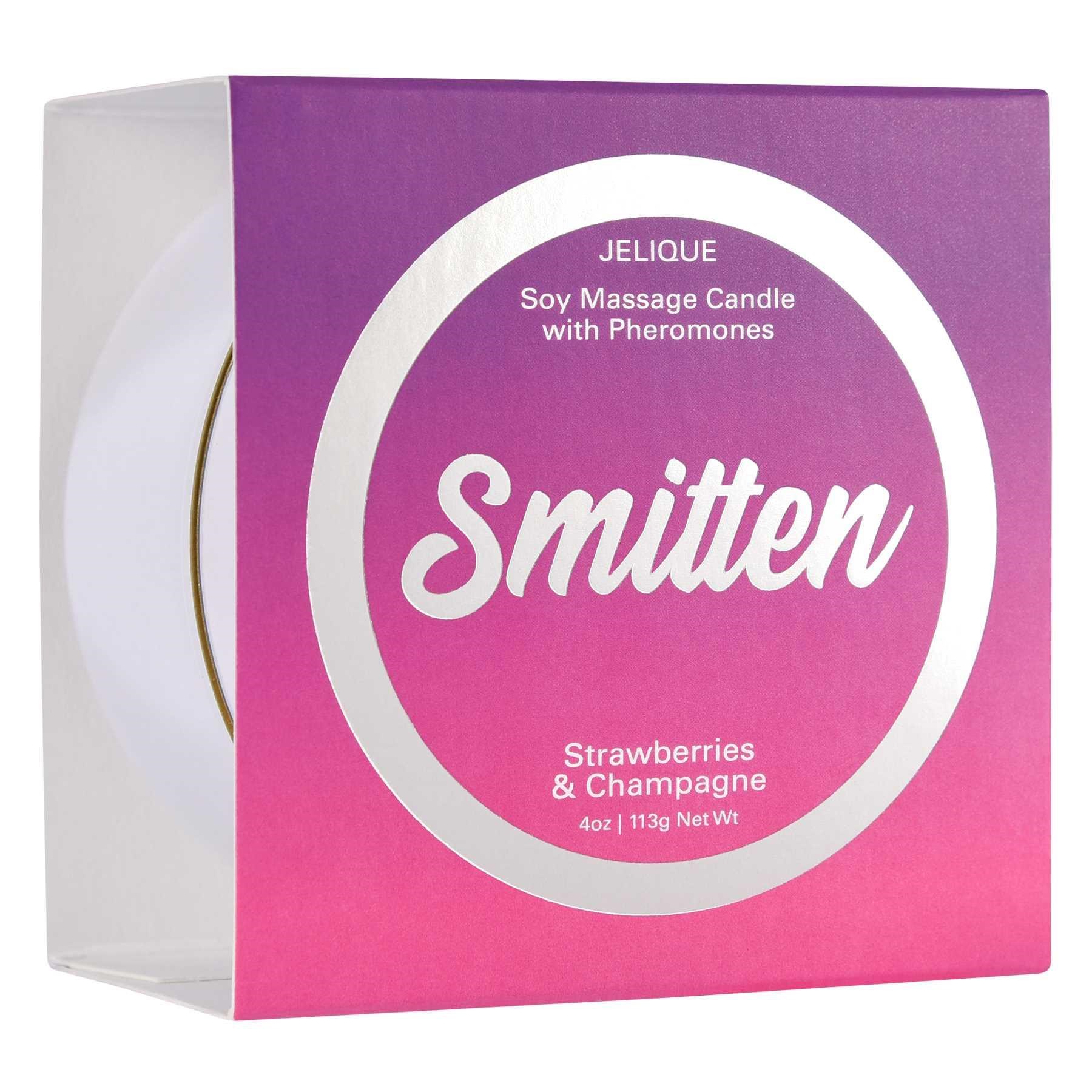 MASSAGE CANDLE WITH PHEROMONES -SMITTEN side of packaging