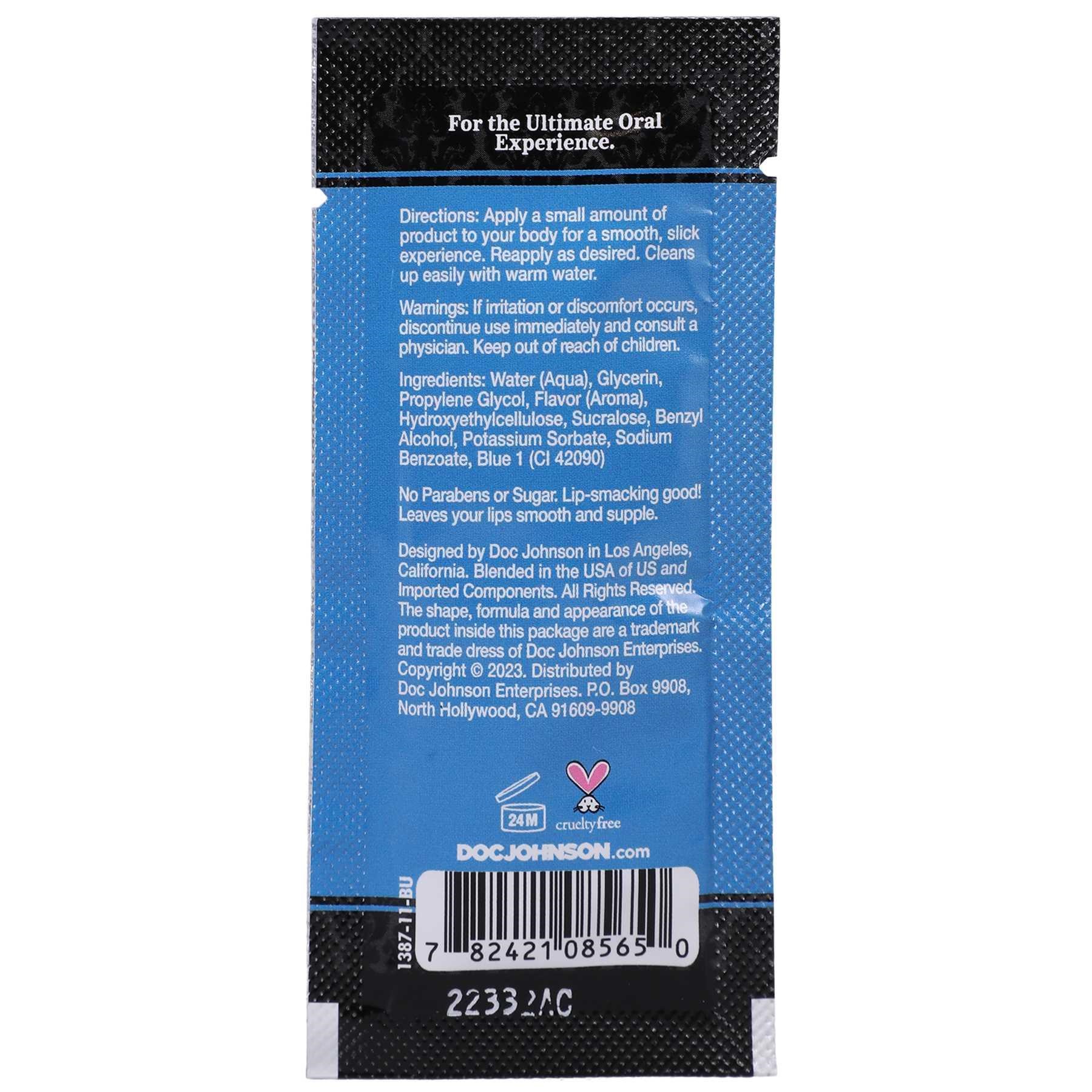 GoodHead - Slick Head Glide -blueberry back of package-  0.24 oz.