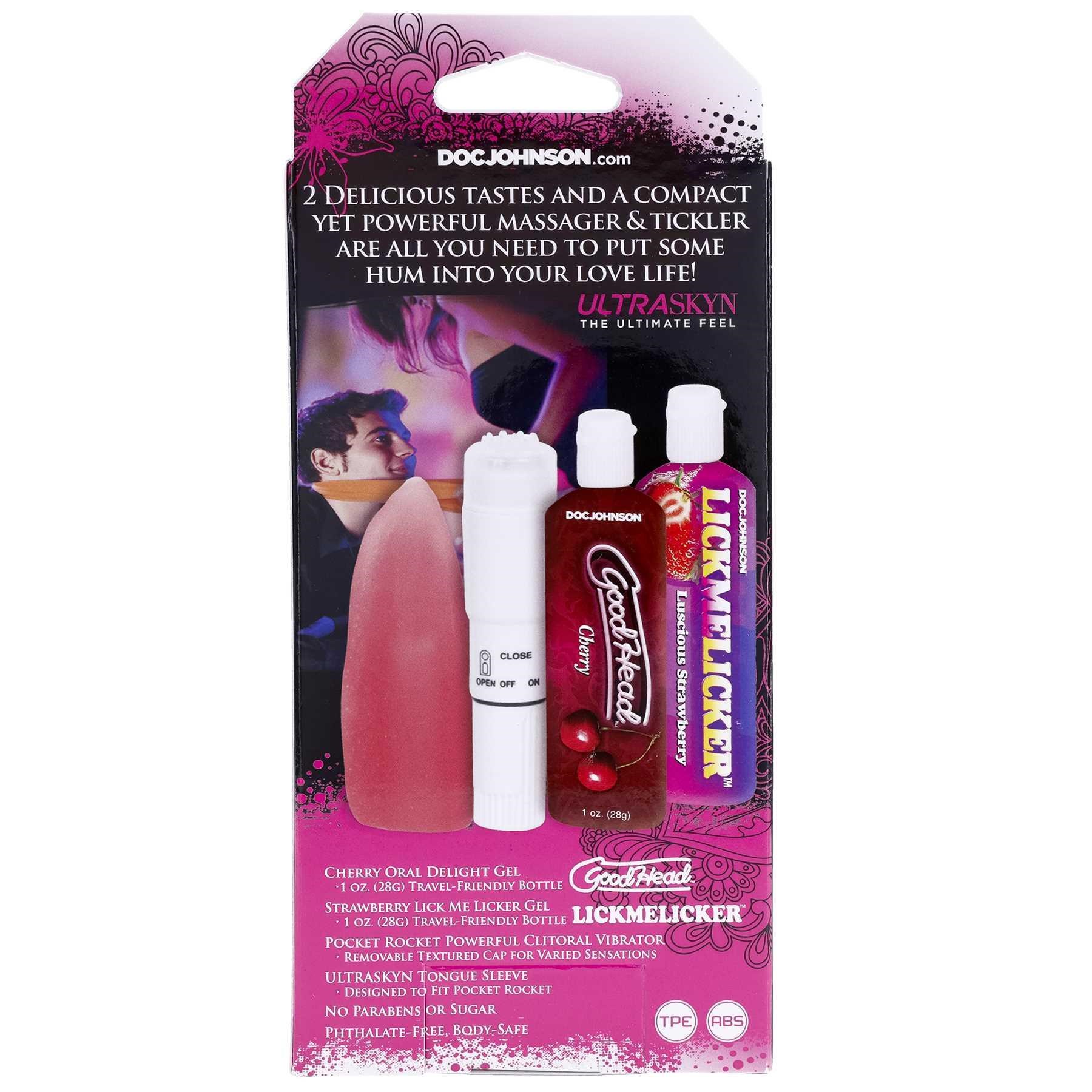 Oral Delight Couples Kit with tongue attachment on rocket vibe in packaging