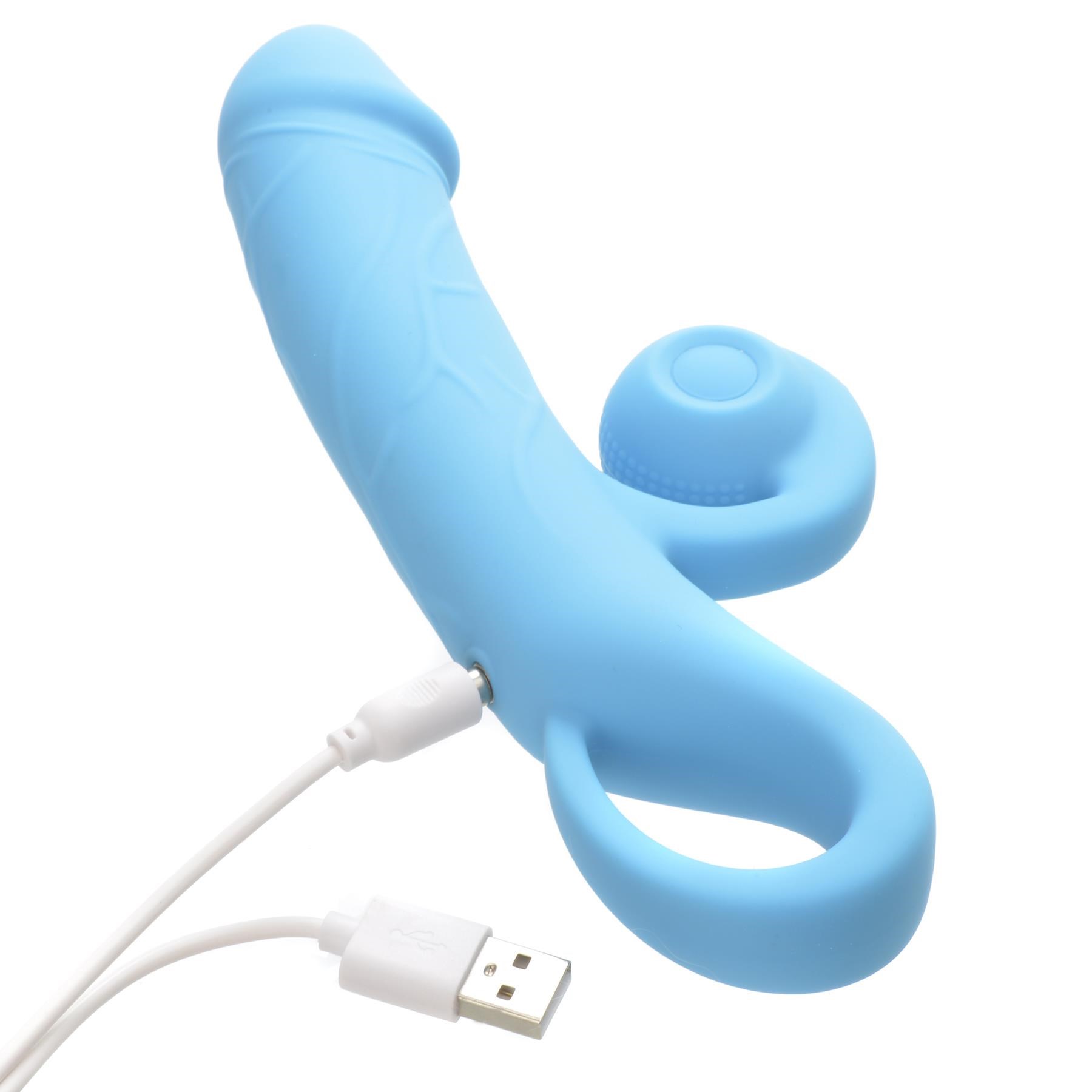Realistic Rechargeable Vibrator with Clit Bumper- Showing Where Charging Cable is Placed