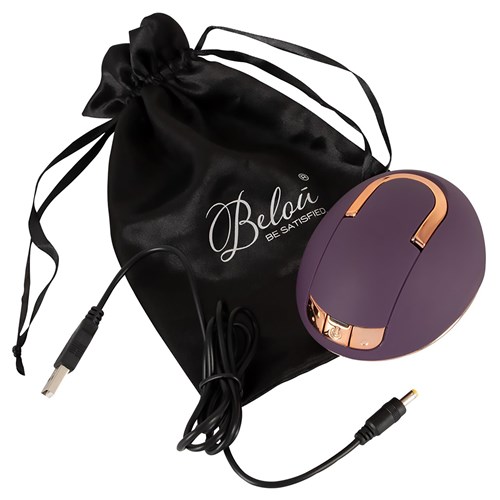 Belou Rotating Vulva Massager - Product Shot and Storage Bag