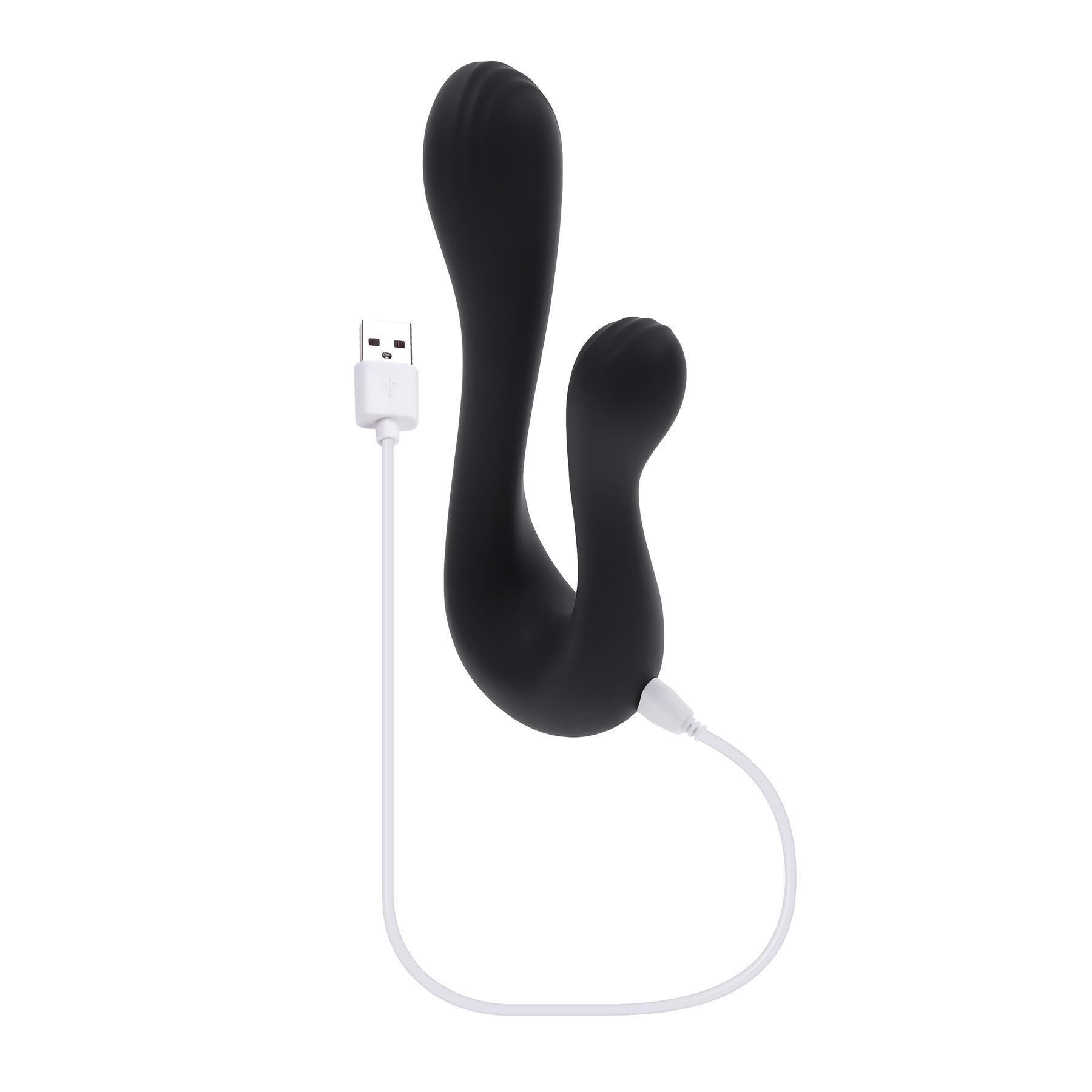 Playboy Pleasure The Swan Multi-Play Vibrator - Product Shot With Charging Cable