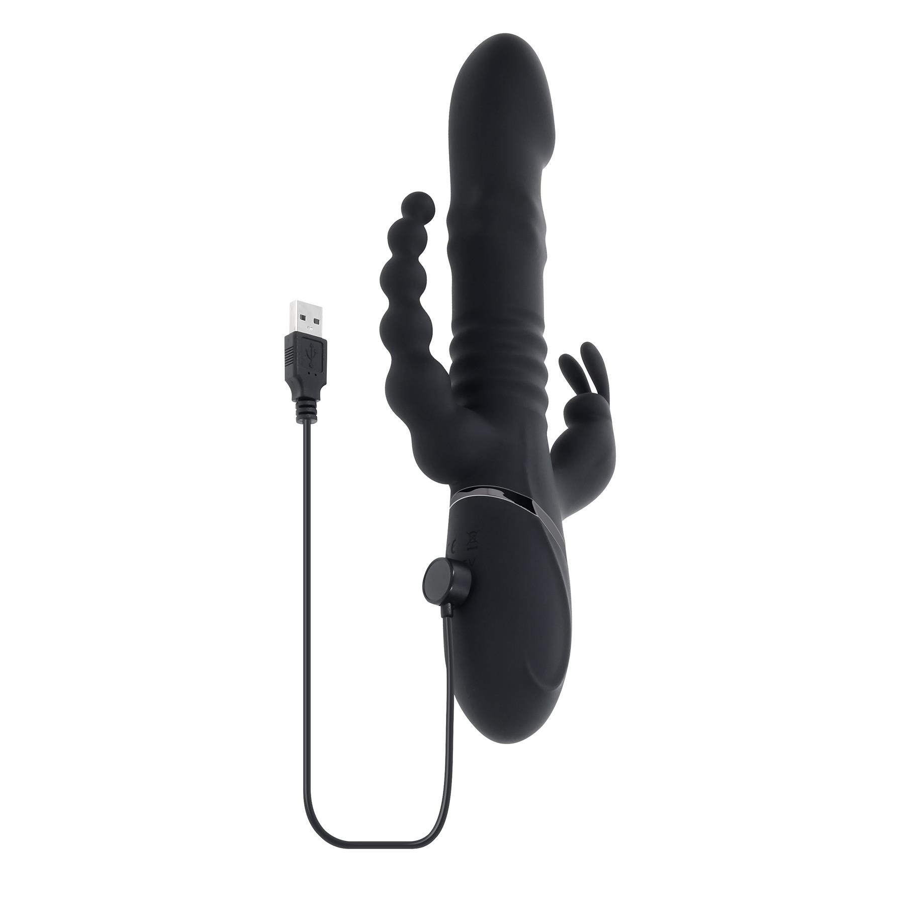 Playboy Pleasure Big Bunny Energy Triple Stimulator - Product Shot With Charging Cable