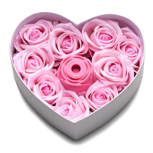 Bloomgasm Rose Lover's Heart Gift Box - Open Box With Vibrator and Petals - Pink