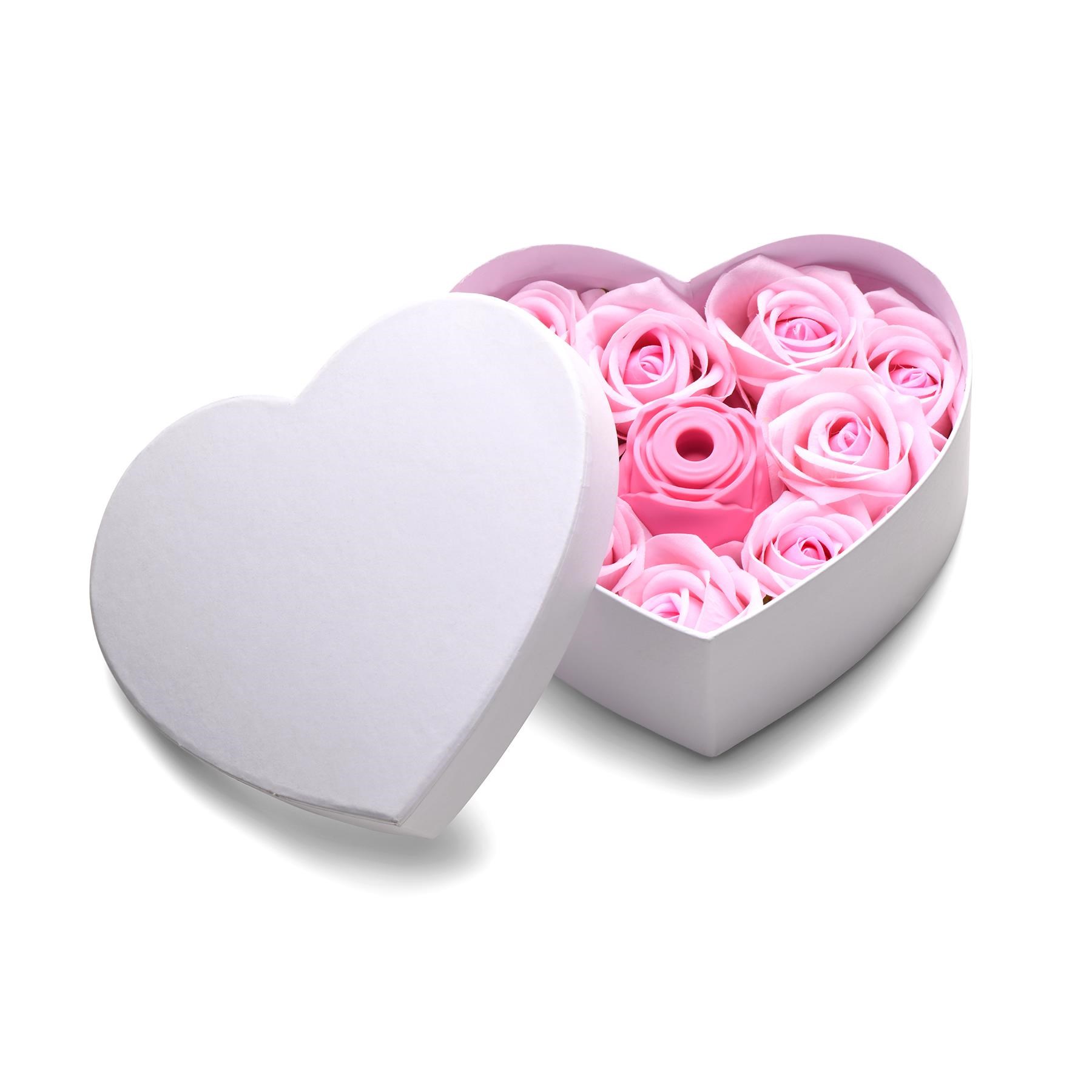 Bloomgasm Rose Lover's Heart Gift Box - Open Box With Vibrator and Petals - Pink