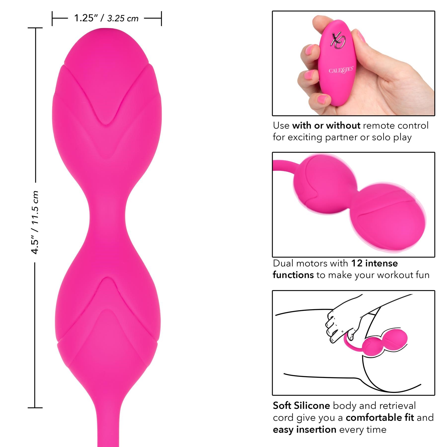 Remote Dual Motor Vibrating Kegel Exerciser - Dimensions and Instructions