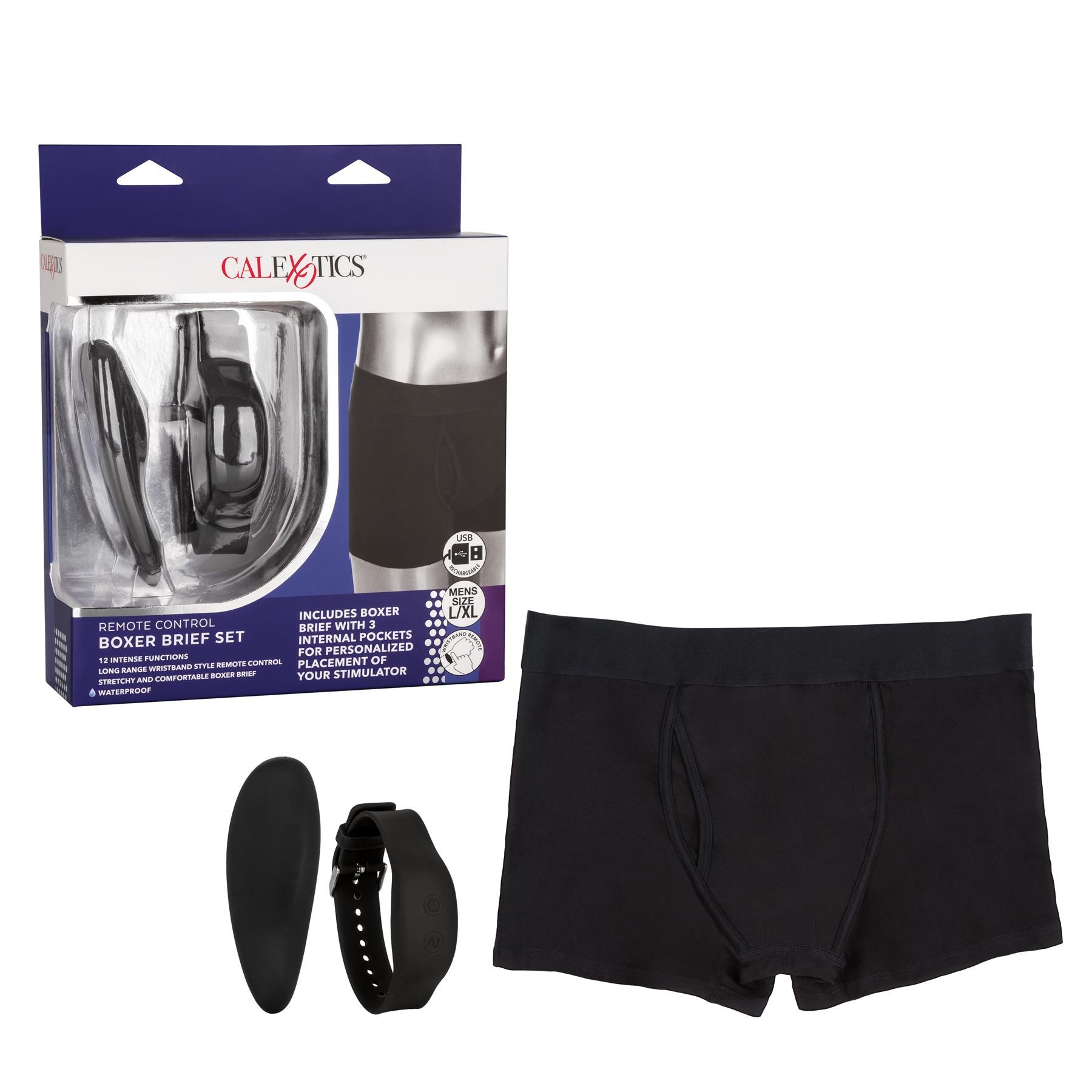 Wristband Remote Control Boxer Brief Set - Product and Packaging