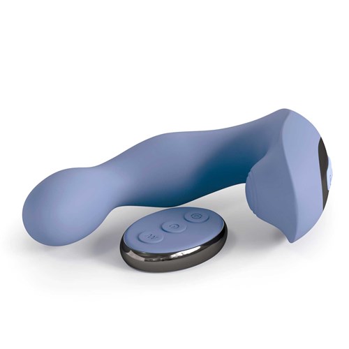JIMMYJANE Pulsus P-Spot & Perinuem Massager laying on table with remote control