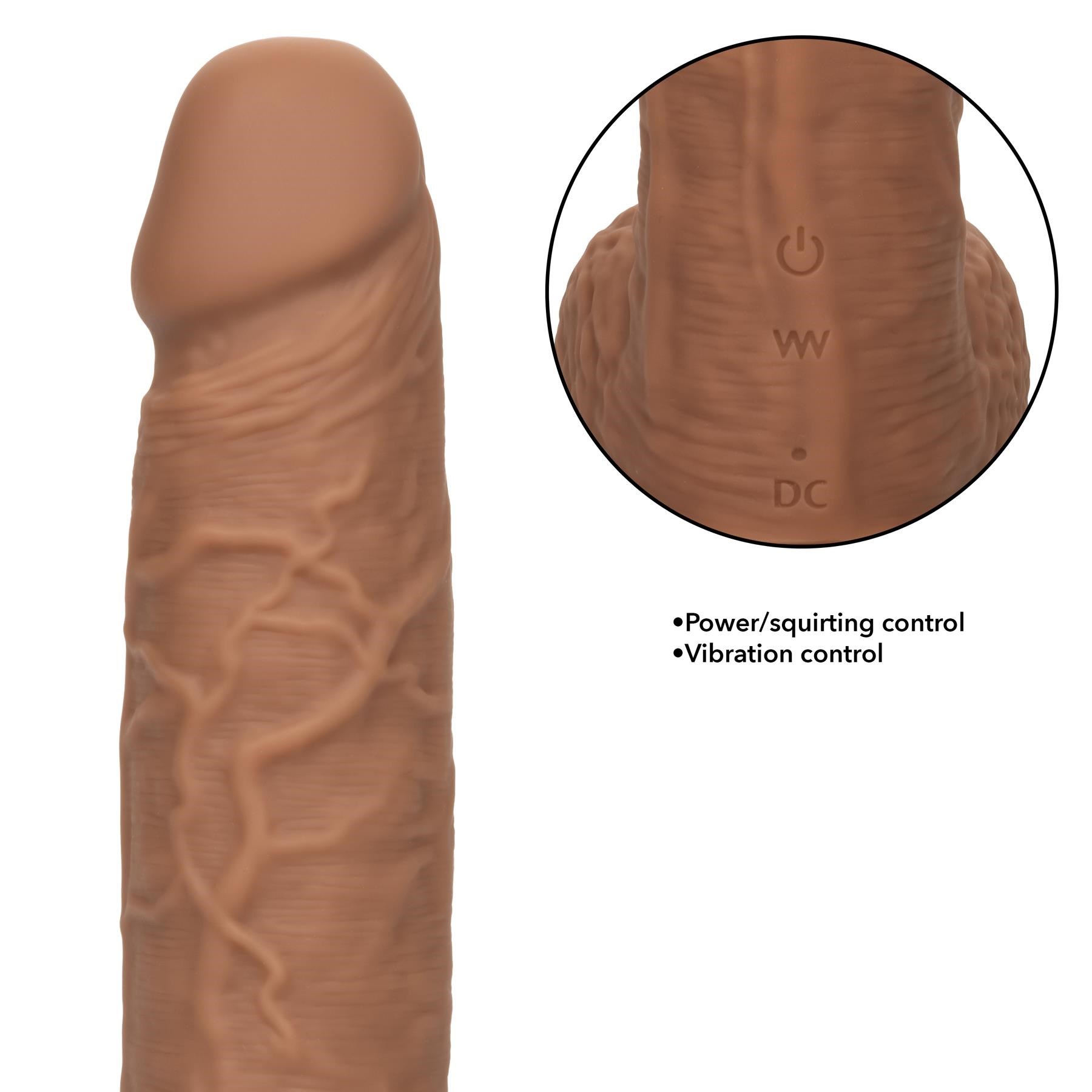 F*ck Stick Squirting and Vibrating Dildo- Close Up on Controller - Brown
