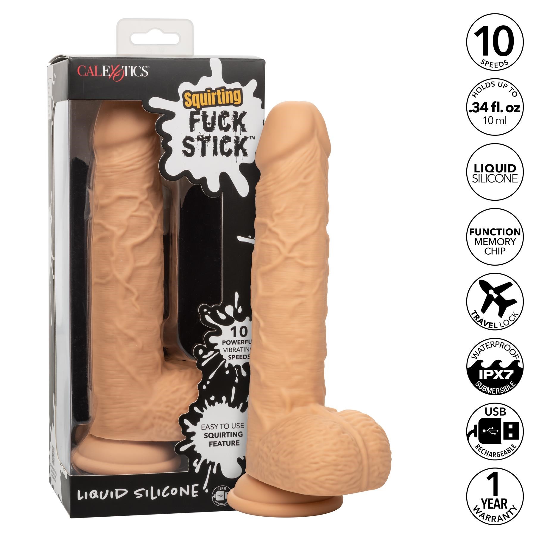 F*ck Stick Squirting and Vibrating Dildo- Features- White