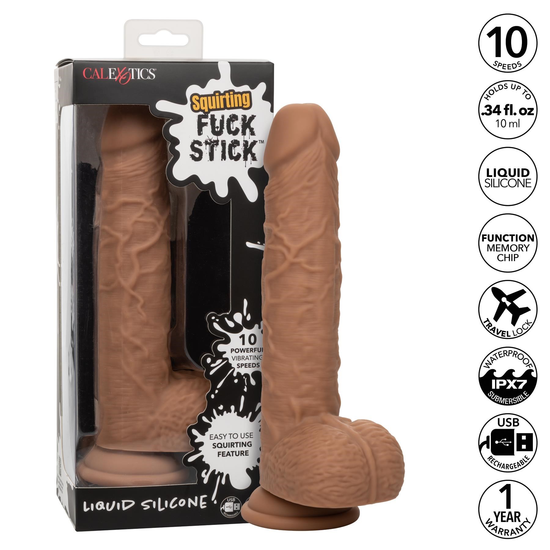 F*ck Stick Squirting and Vibrating Dildo- Features- Brown