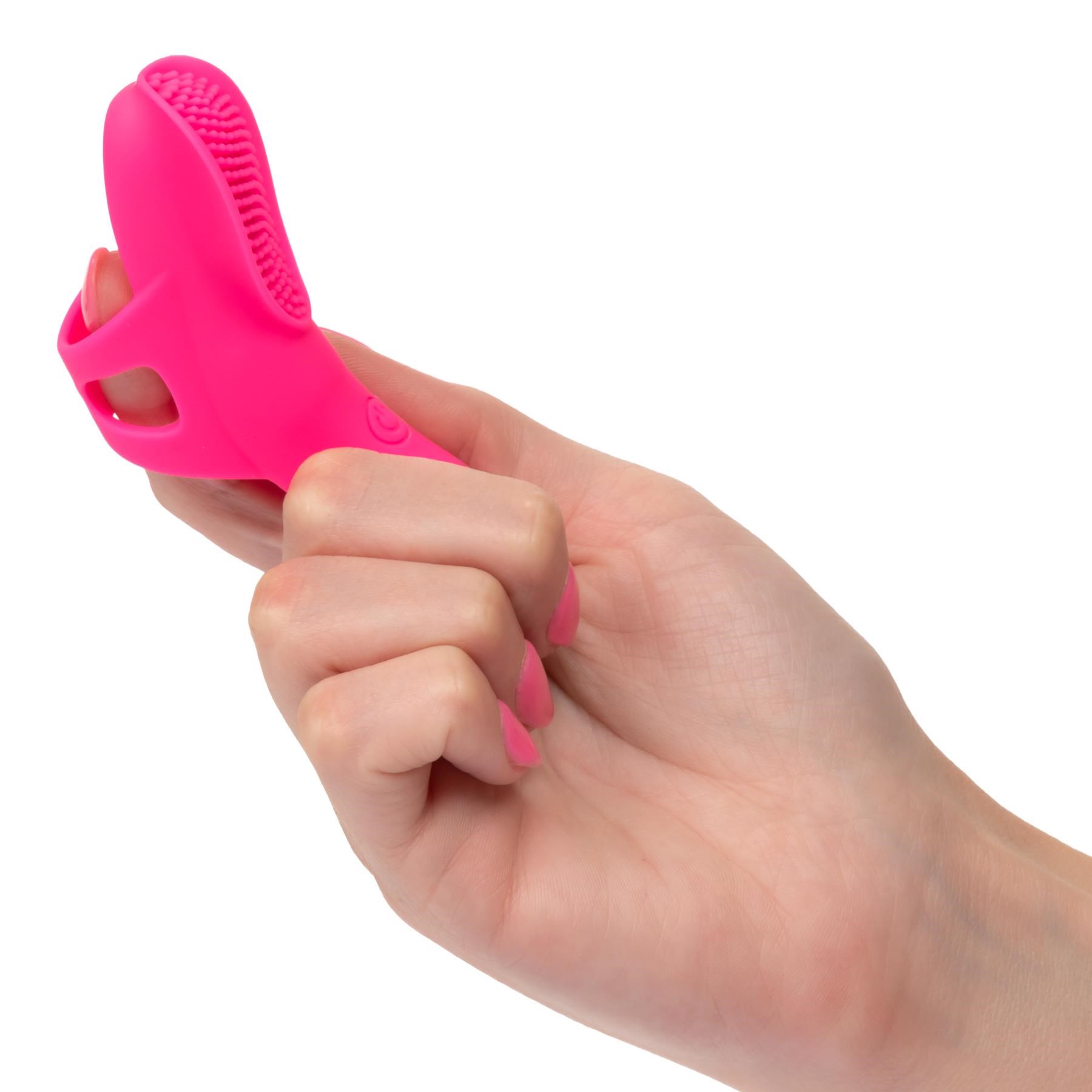 Neon Vibes The Nubby Finger Vibrator- Finger Shot to Show Size and How It Is Worn