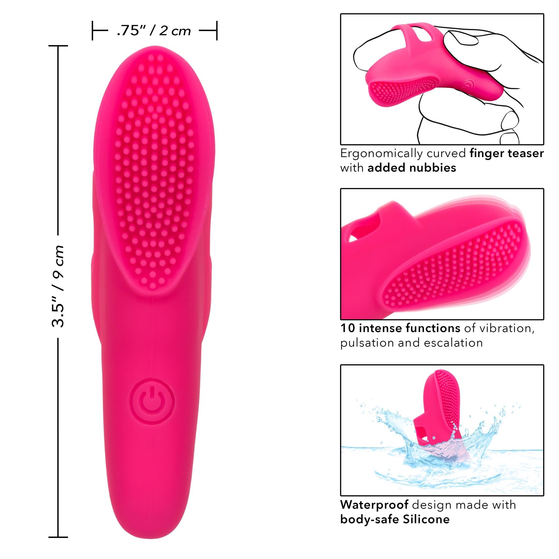 Neon Vibes The Nubby Finger Vibrator- Dimensions and Instructions
