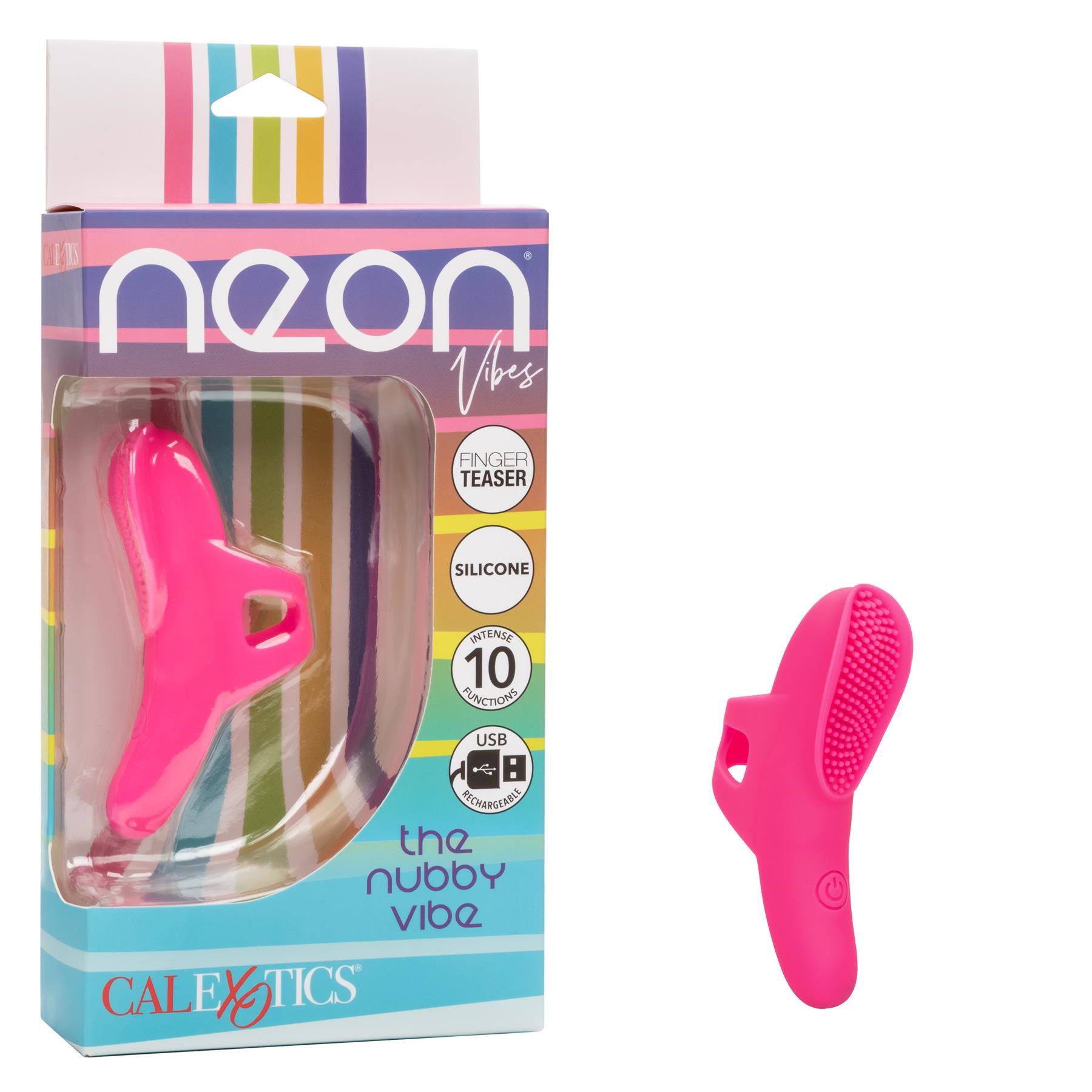 Neon Vibes The Nubby Finger Vibrator- Product and Packaging