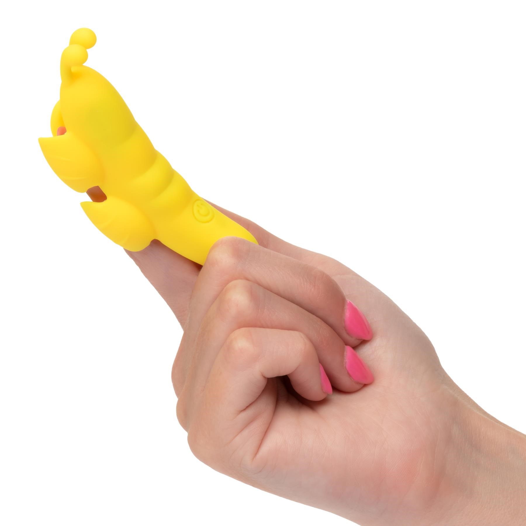 Neon Vibes The Butterfly Finger Vibrator- Hand Shot to Show Size and How it is Worn