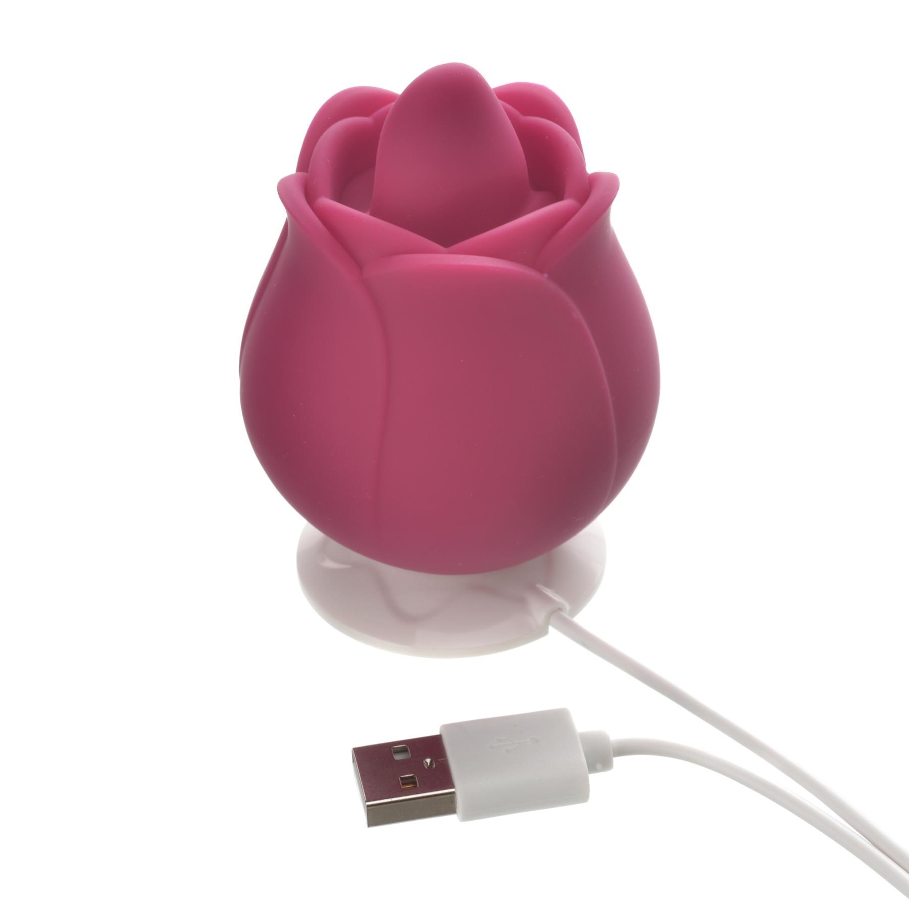 Rosegasm Rose Blossom Lick Me Massager- Showing Where Charging Cable is Placed
