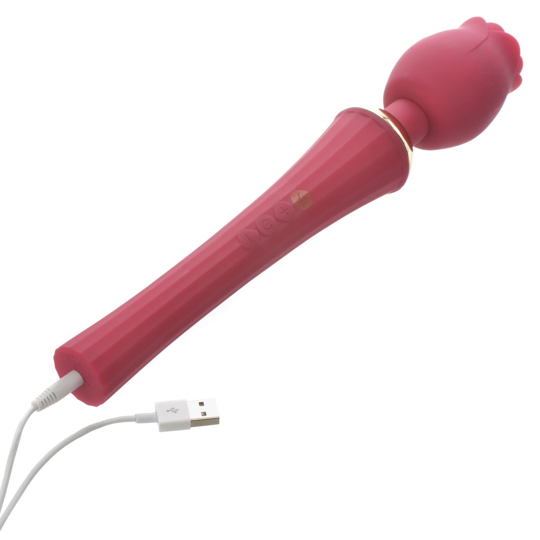 Rosegasm Bouquet Rose Wand Massager - Showing Where Charging Cable is Placed
