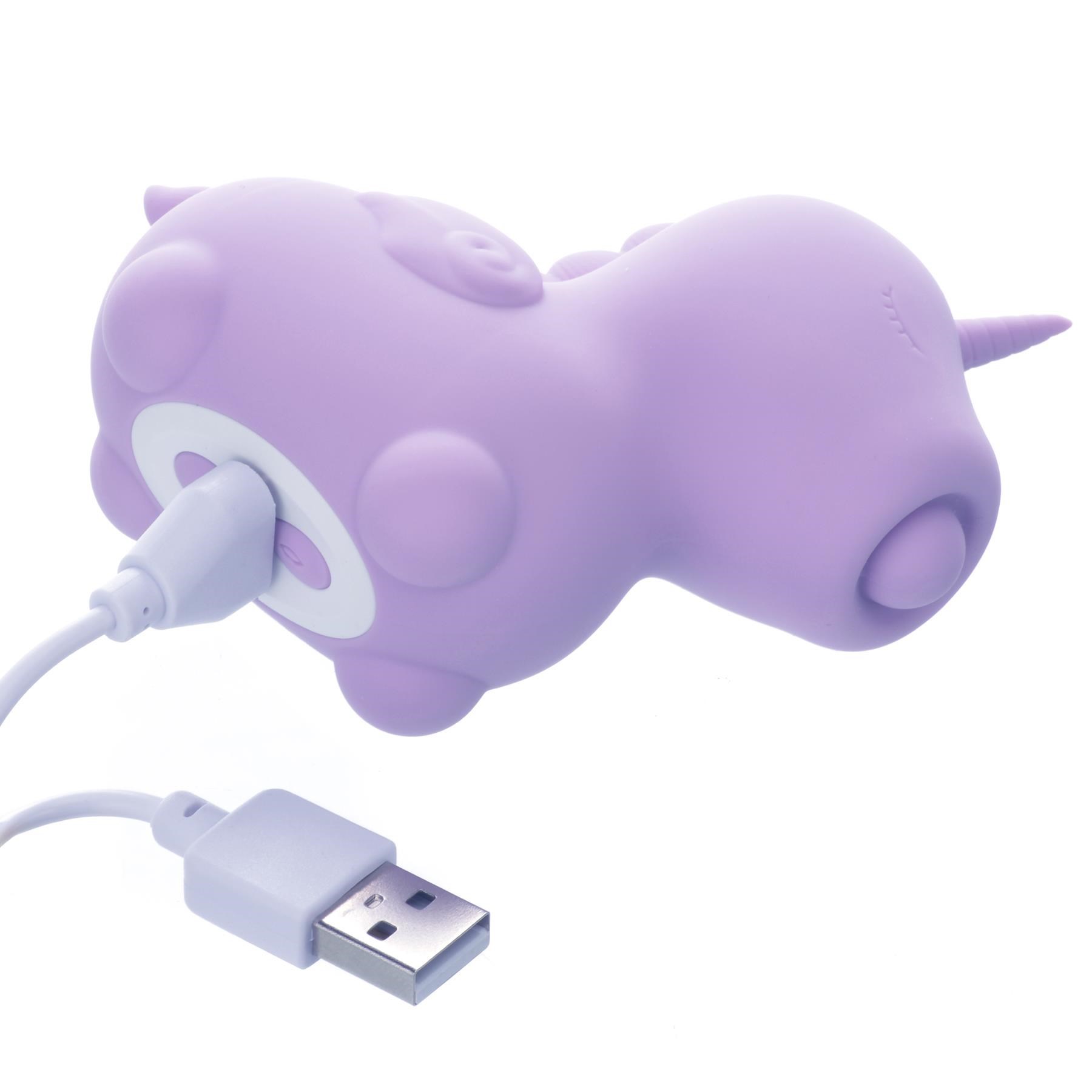 Unihorn Karma Lilac Mini Unicorn Vibrator- Showing Where Charging Cable is Placed