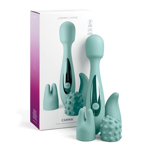 Jimmy Jane Canna Wand Massager With 3 Attachments - Product and Packaging