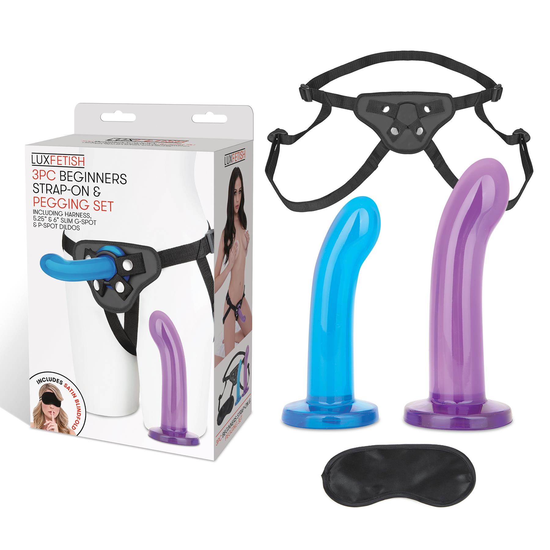 Lux Fetish 3 Piece Beginners Strap-On and Pegging Set - - Product and Packaging