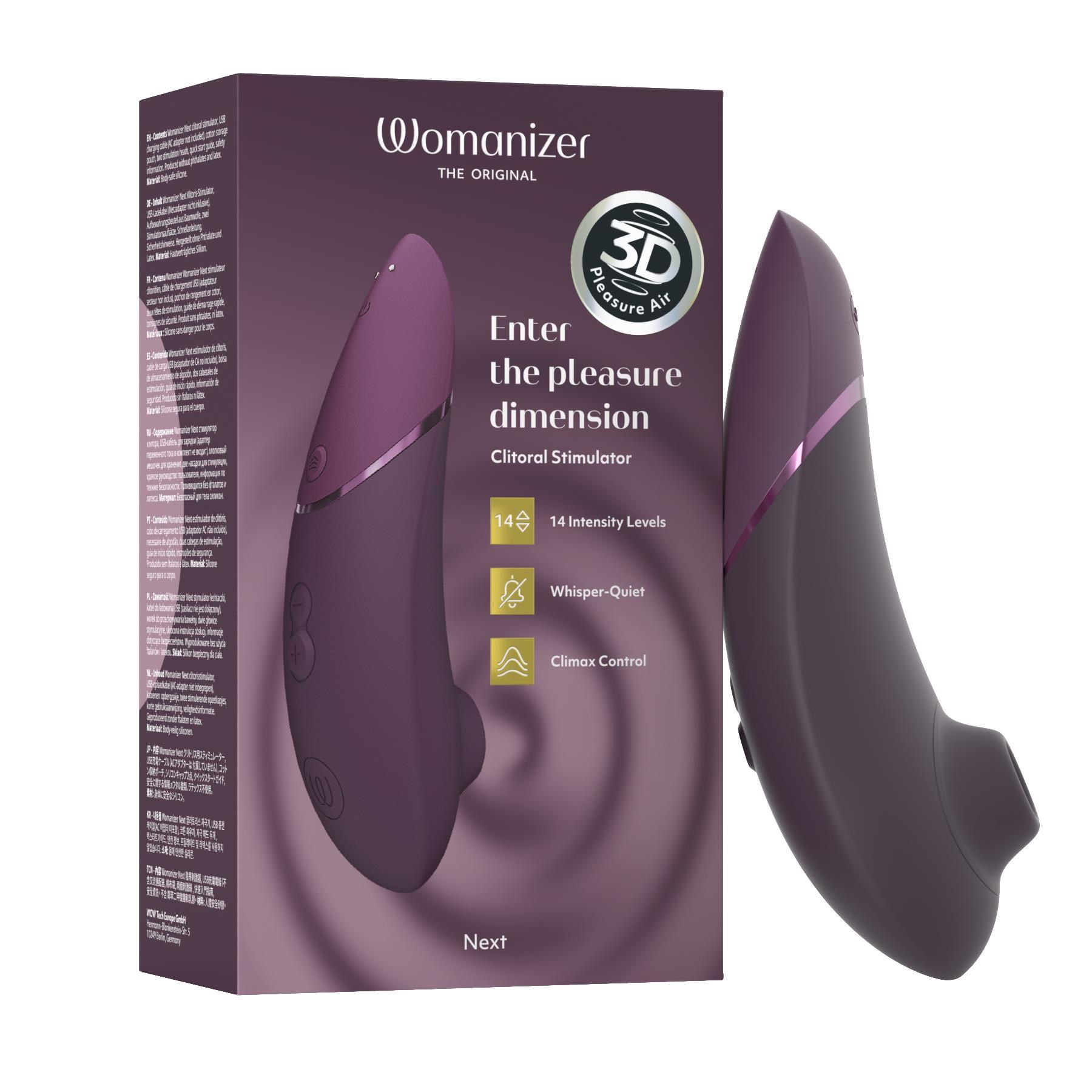 Womanizer Next Pleasure Air Clitoral Stimulator- Product and Packaging